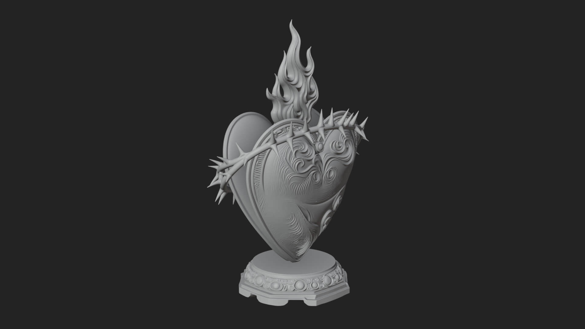 Flaming Sacred Heart Ornament Design 3 3D Print Model 3D Model