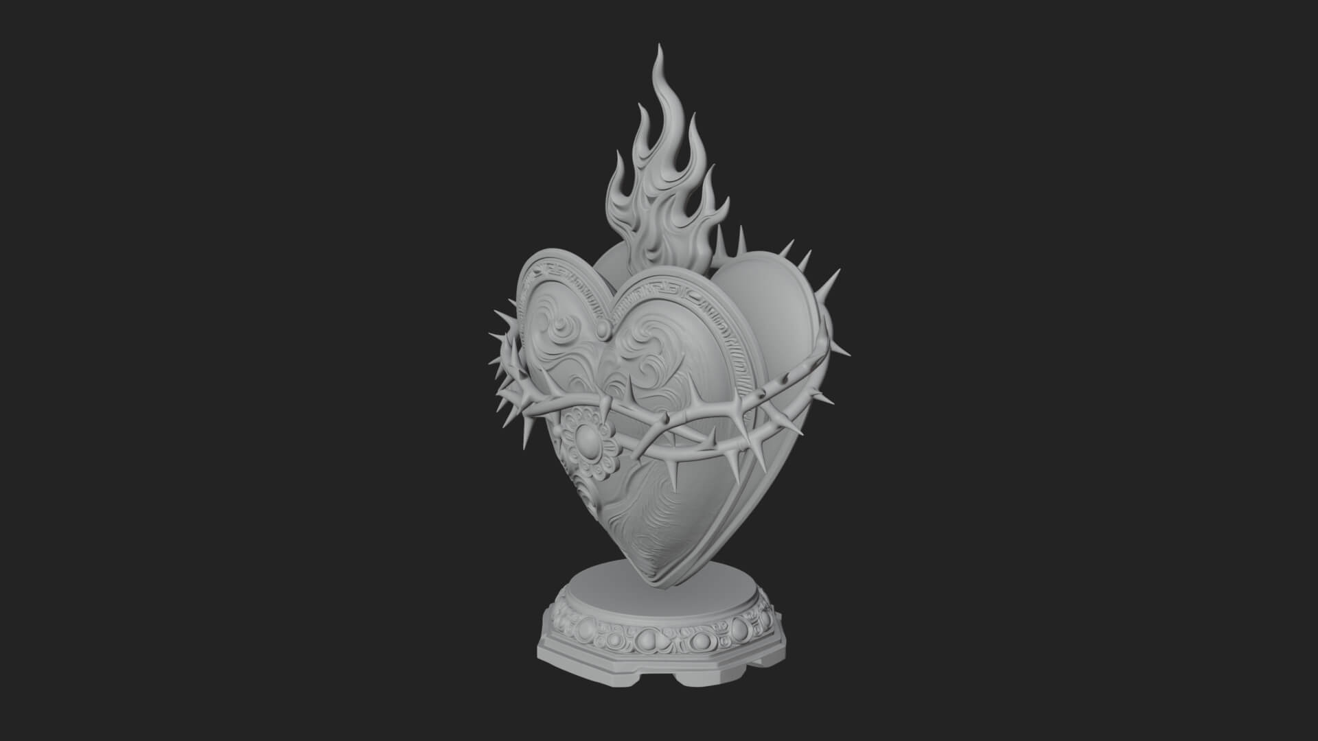 Flaming Sacred Heart Ornament Design 3 3D Print Model 3D Model