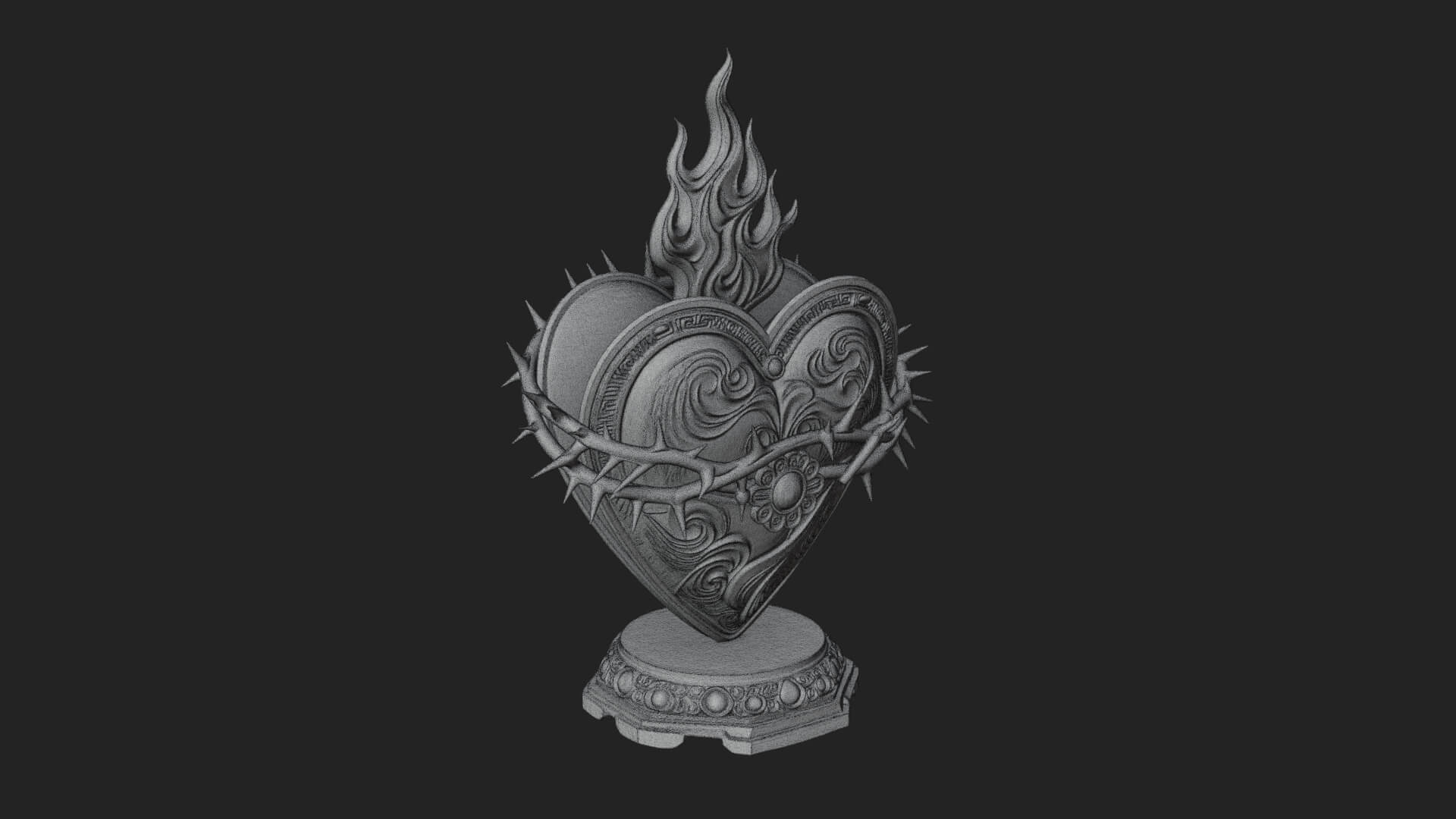 Flaming Sacred Heart Ornament Design 3 3D Print Model 3D Model