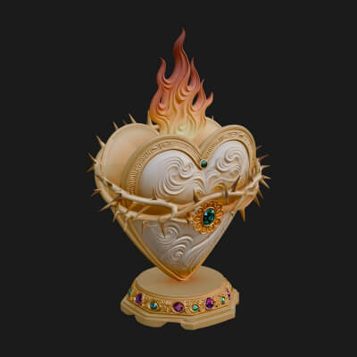 Flaming Sacred Heart Ornament Design 3 3D Print Model