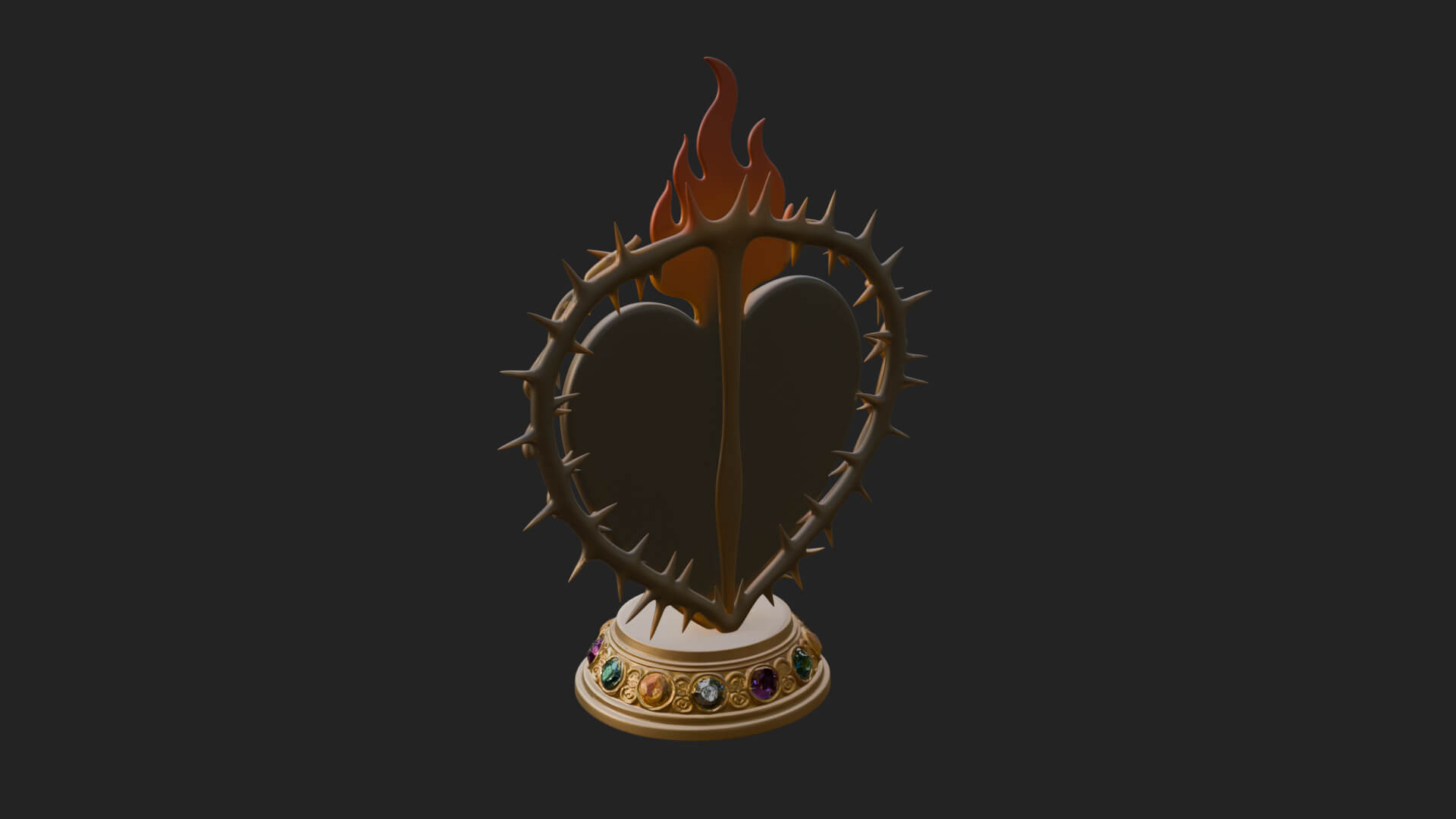 Flaming Sacred Heart Ornament Design 4 3D Print Model 3D Model