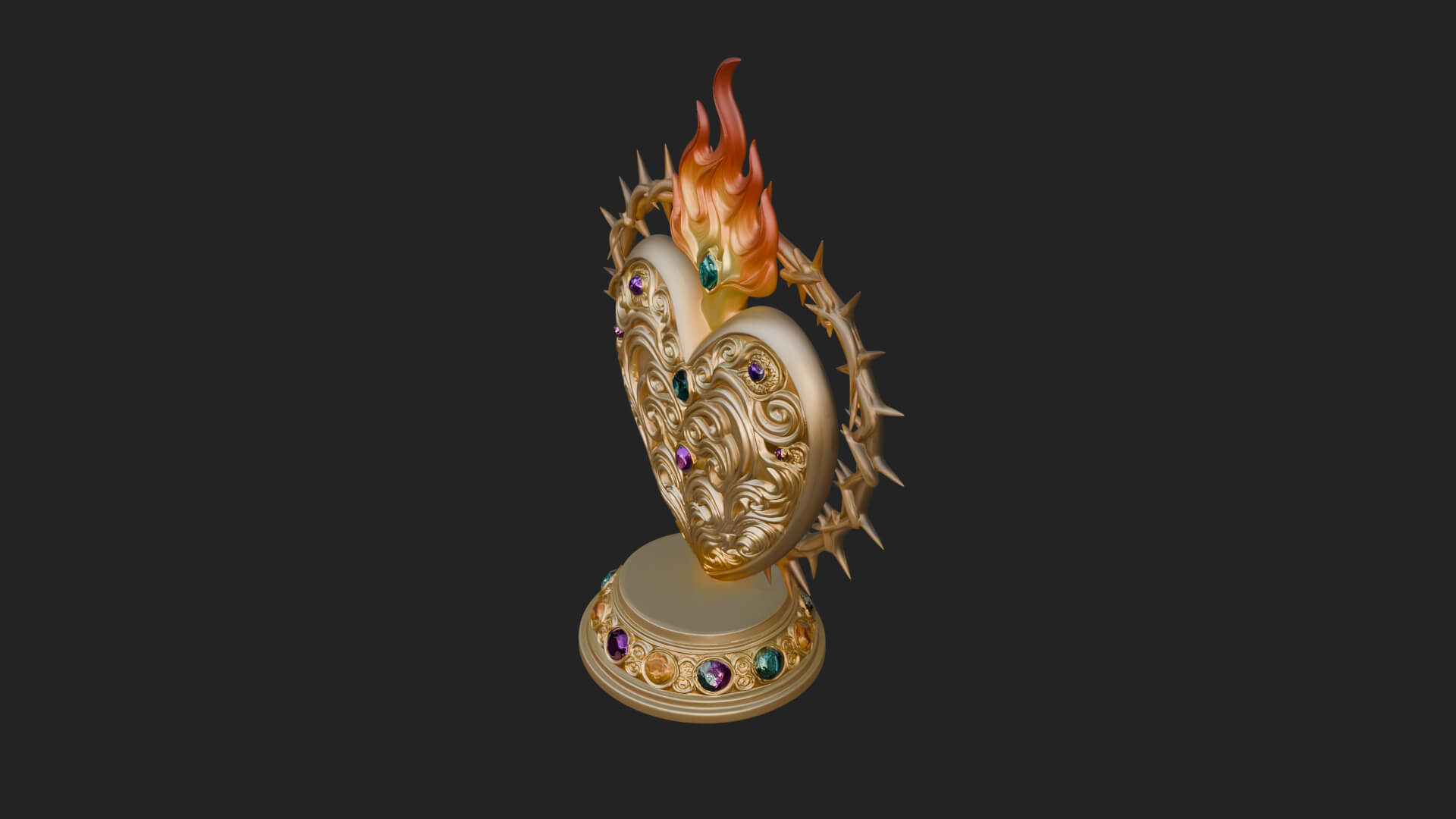 Flaming Sacred Heart Ornament Design 4 3D Print Model 3D Model