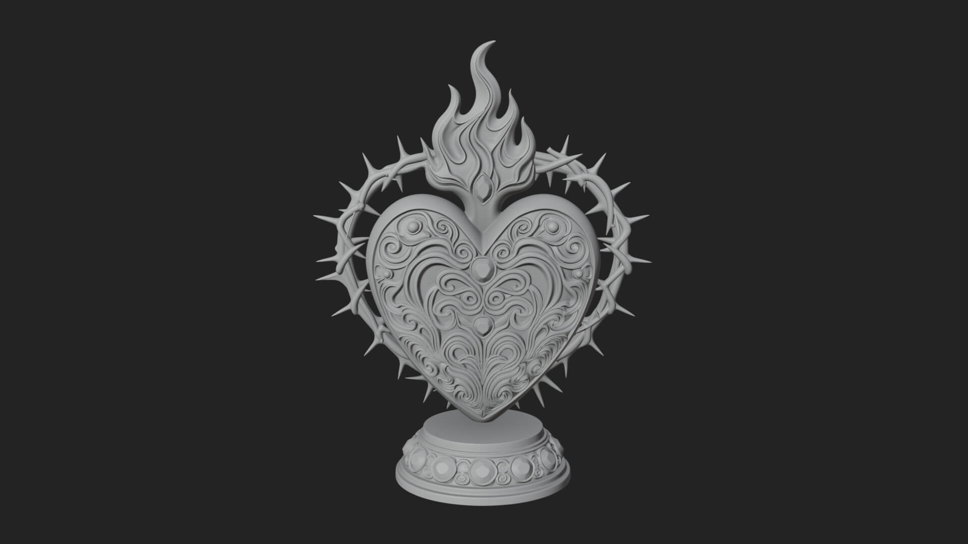 Flaming Sacred Heart Ornament Design 4 3D Print Model 3D Model