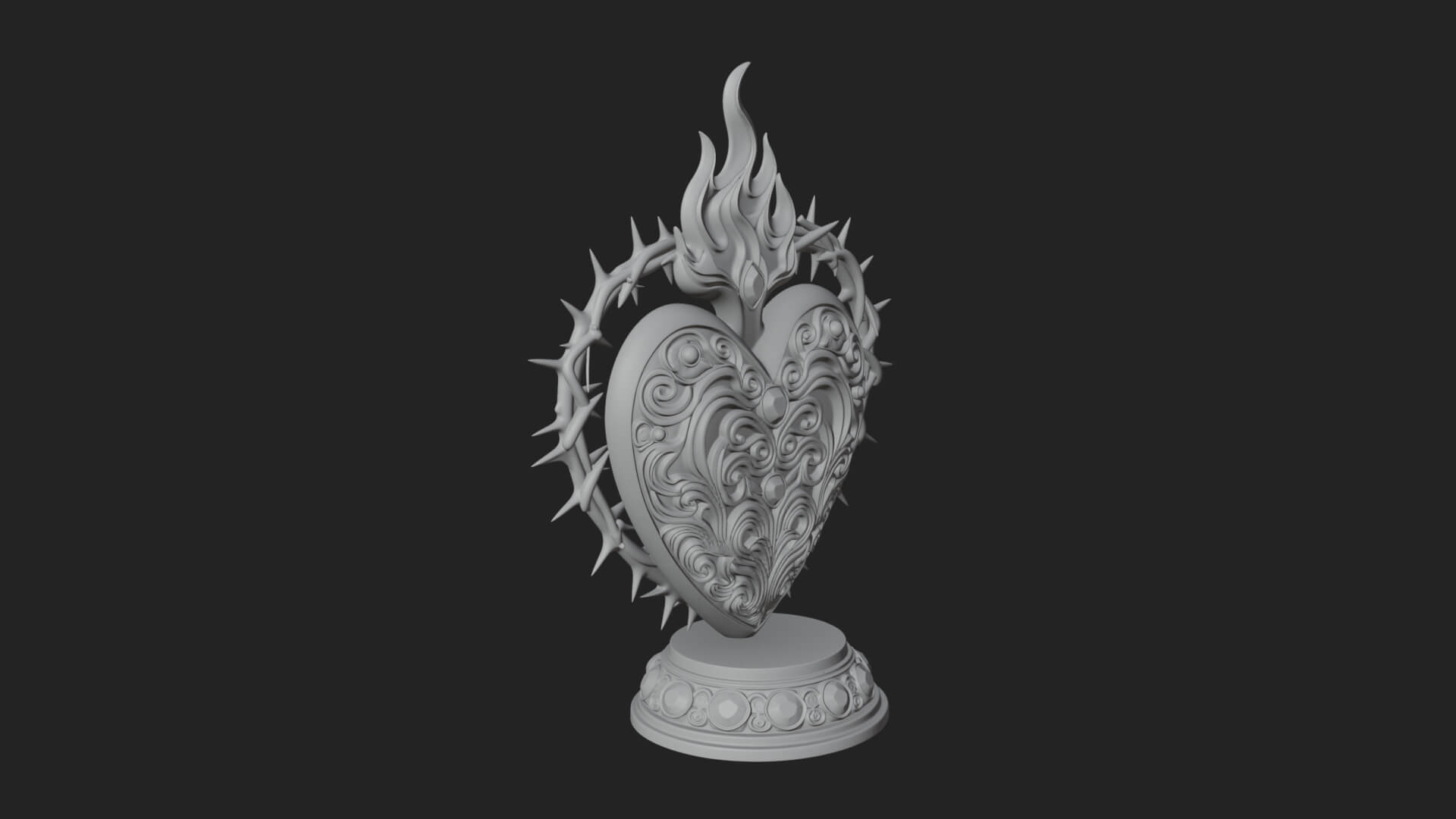 Flaming Sacred Heart Ornament Design 4 3D Print Model 3D Model