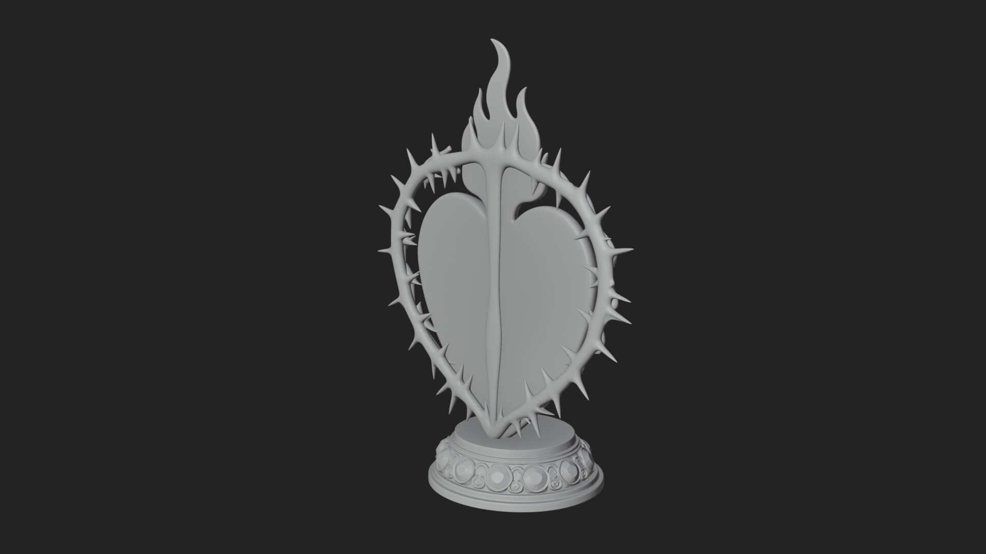 Flaming Sacred Heart Ornament Design 4 3D Print Model 3D Model