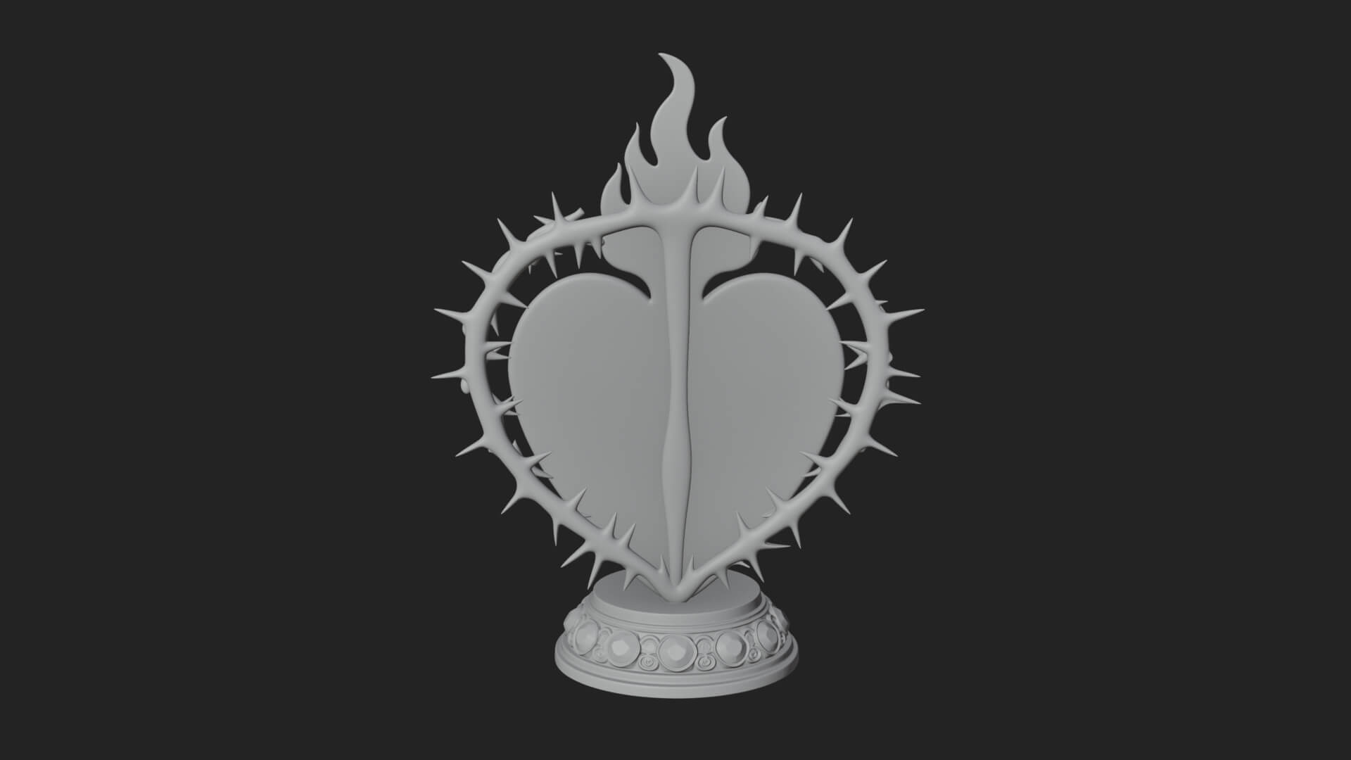 Flaming Sacred Heart Ornament Design 4 3D Print Model 3D Model