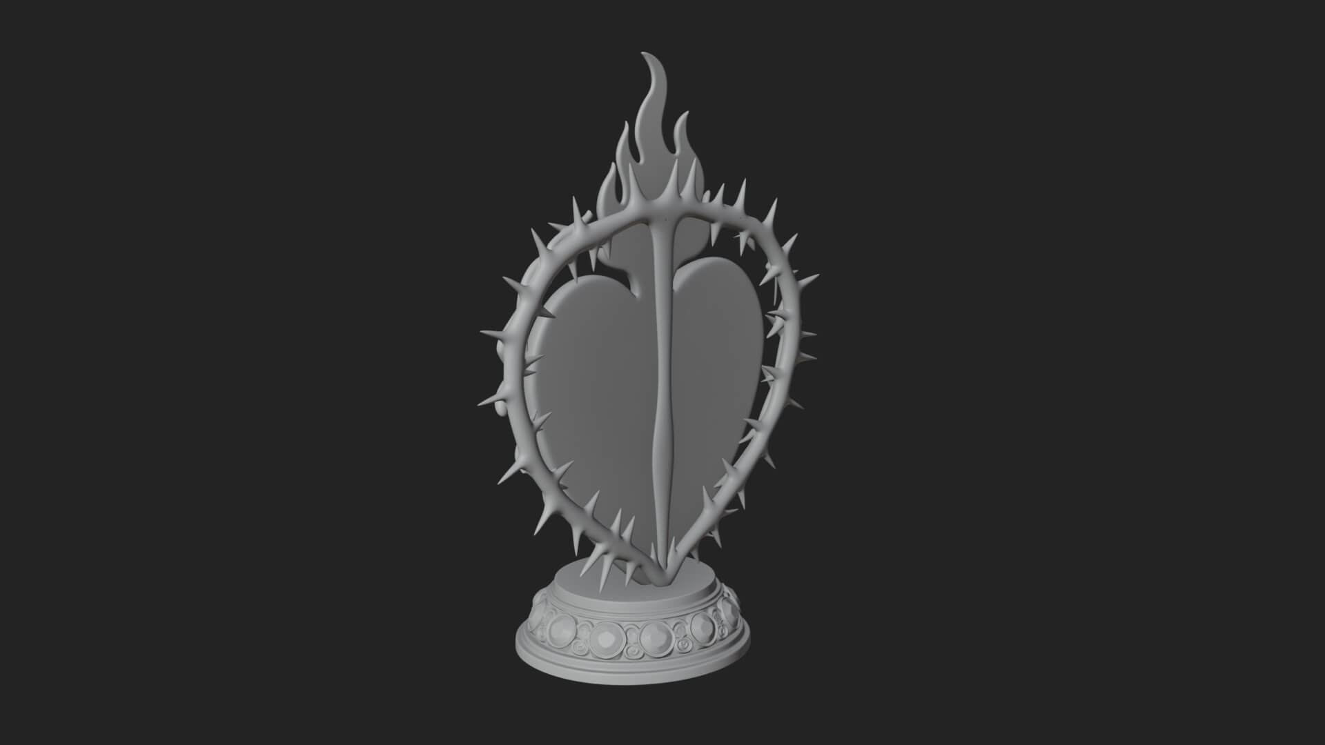 Flaming Sacred Heart Ornament Design 4 3D Print Model 3D Model