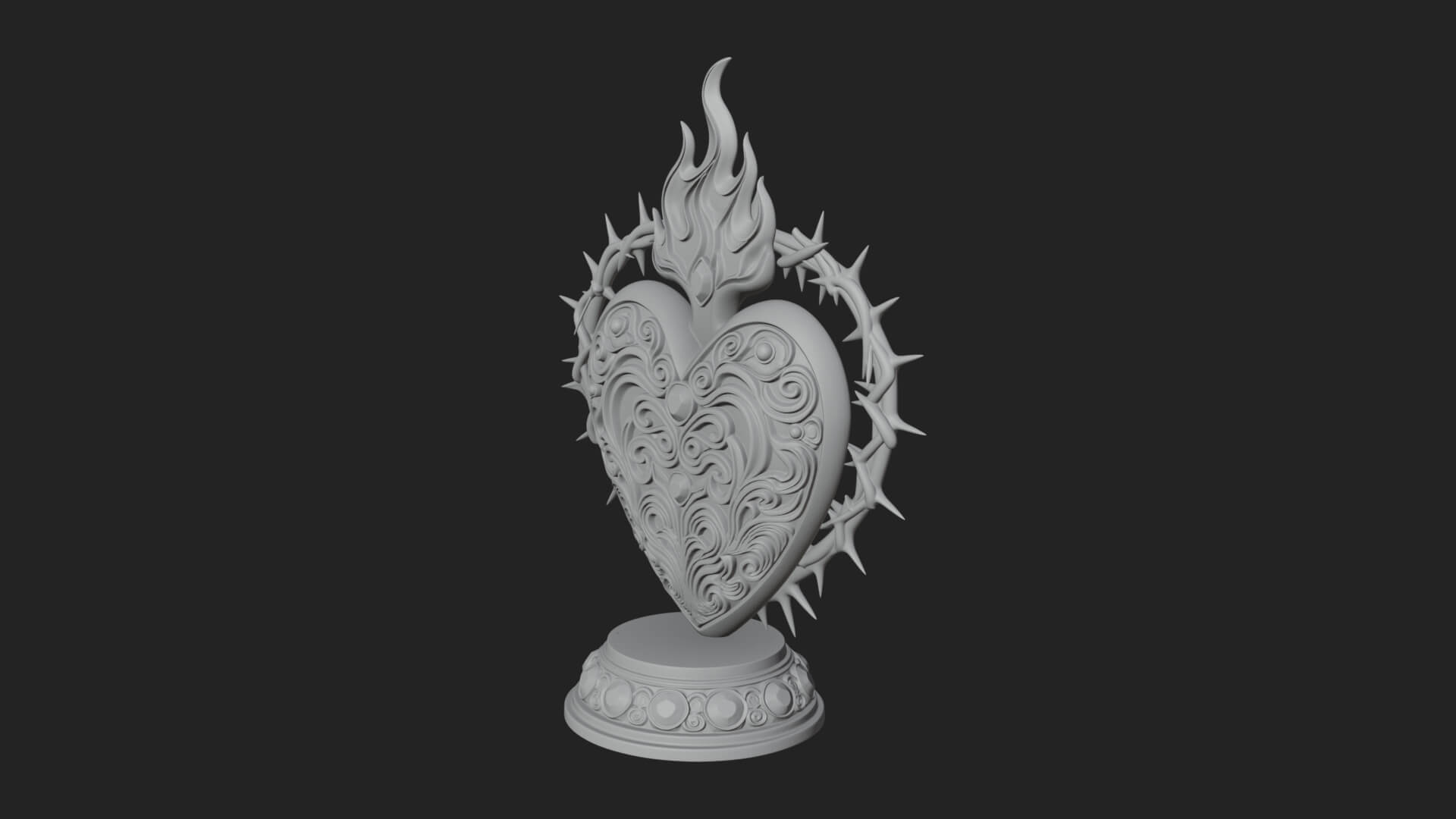 Flaming Sacred Heart Ornament Design 4 3D Print Model 3D Model