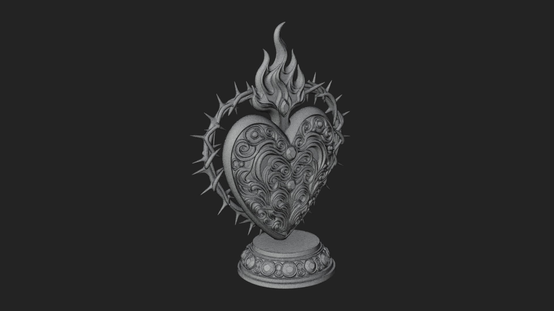 Flaming Sacred Heart Ornament Design 4 3D Print Model 3D Model