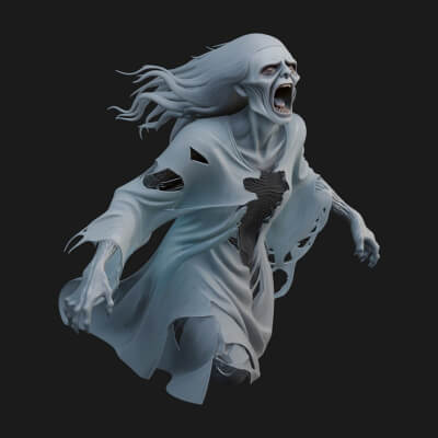 Floating Ghost Statue Design 4 3D Print Model