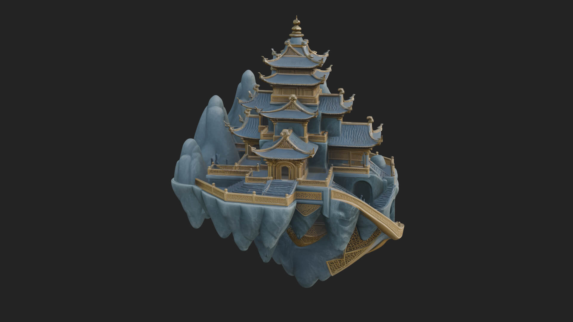 Floating Isle Pagoda Tower Design 1 3D Print Model 3D Model