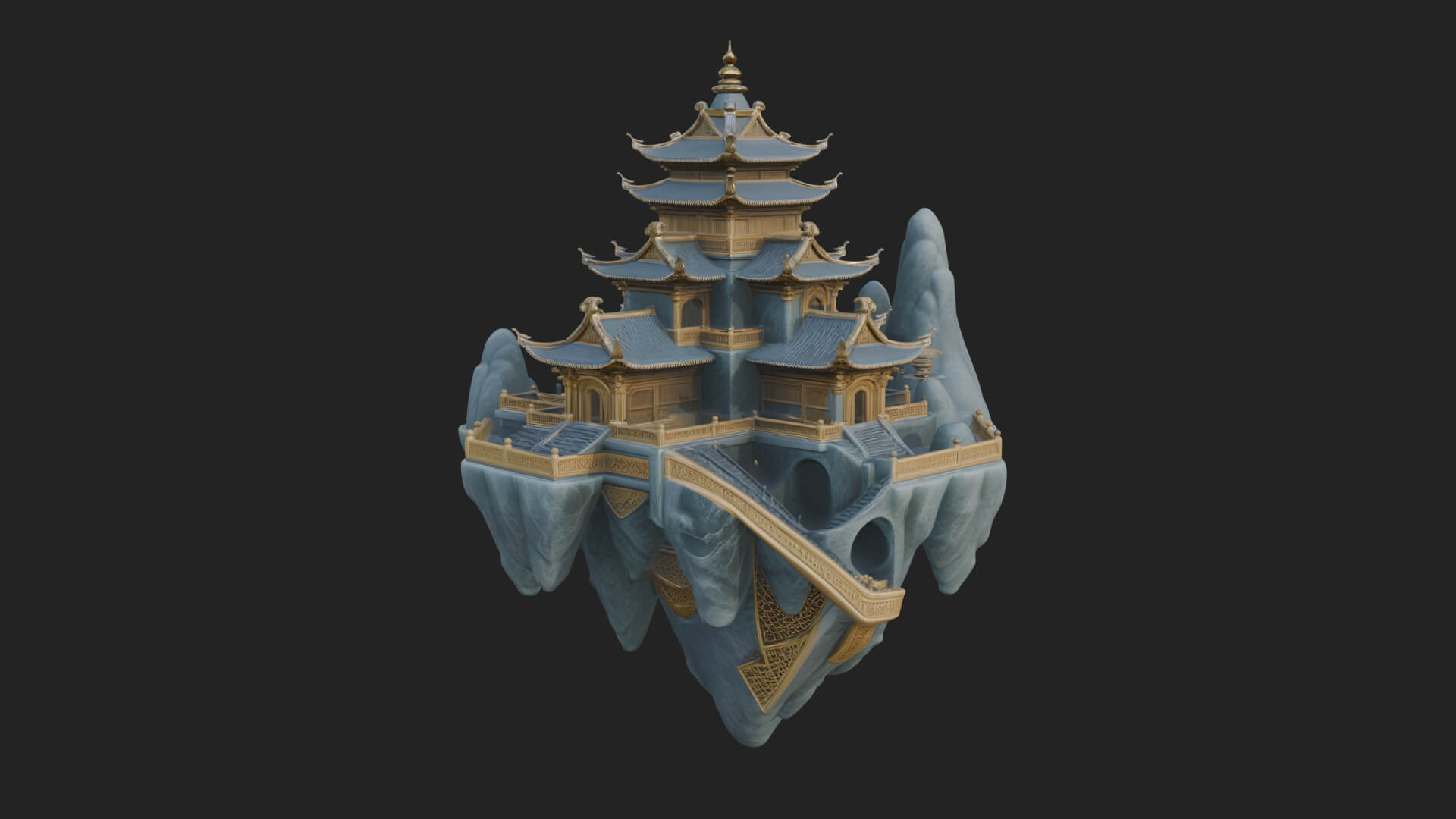 Floating Isle Pagoda Tower Design 1 3D Print Model 3D Model