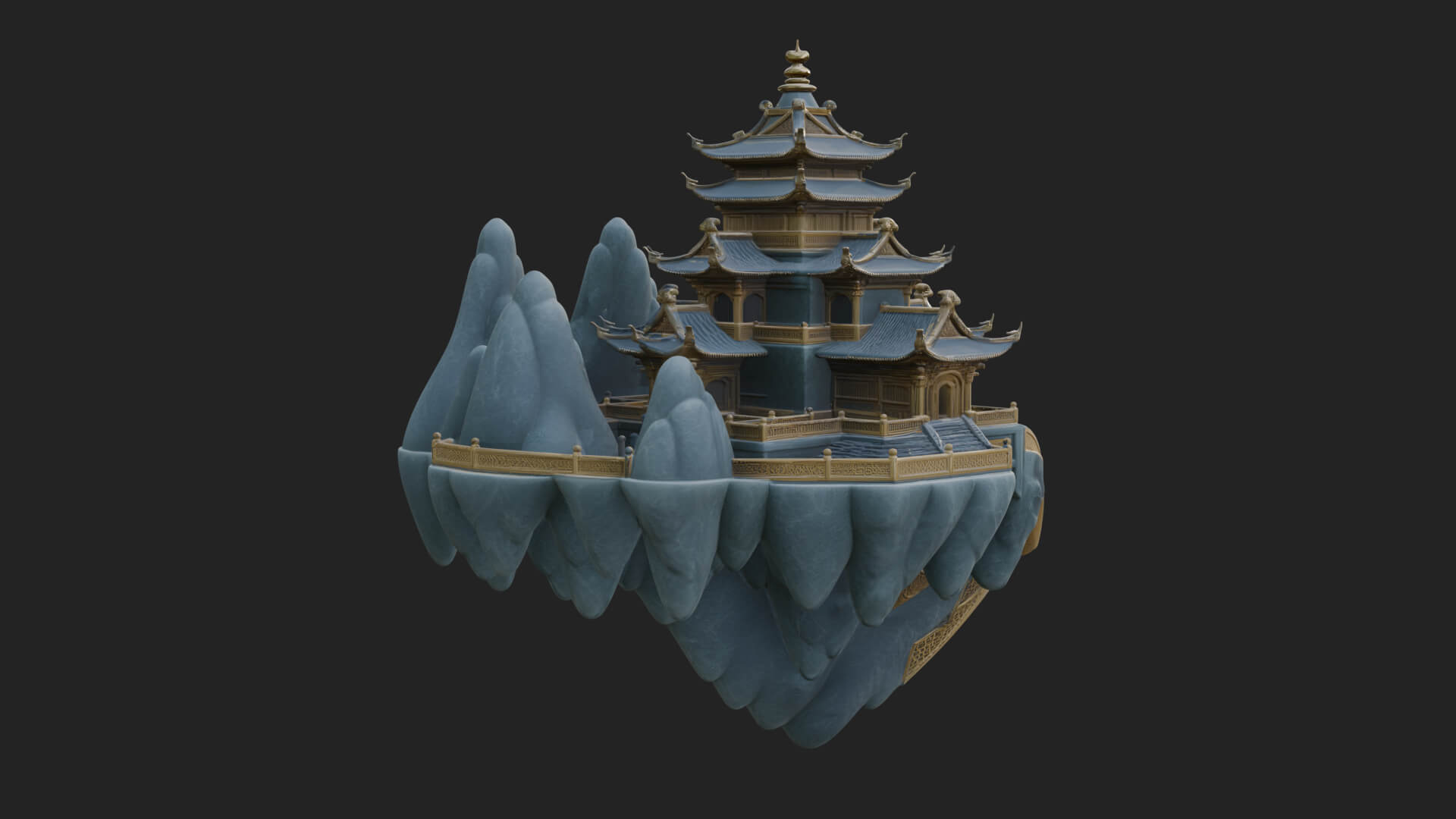Floating Isle Pagoda Tower Design 1 3D Print Model 3D Model