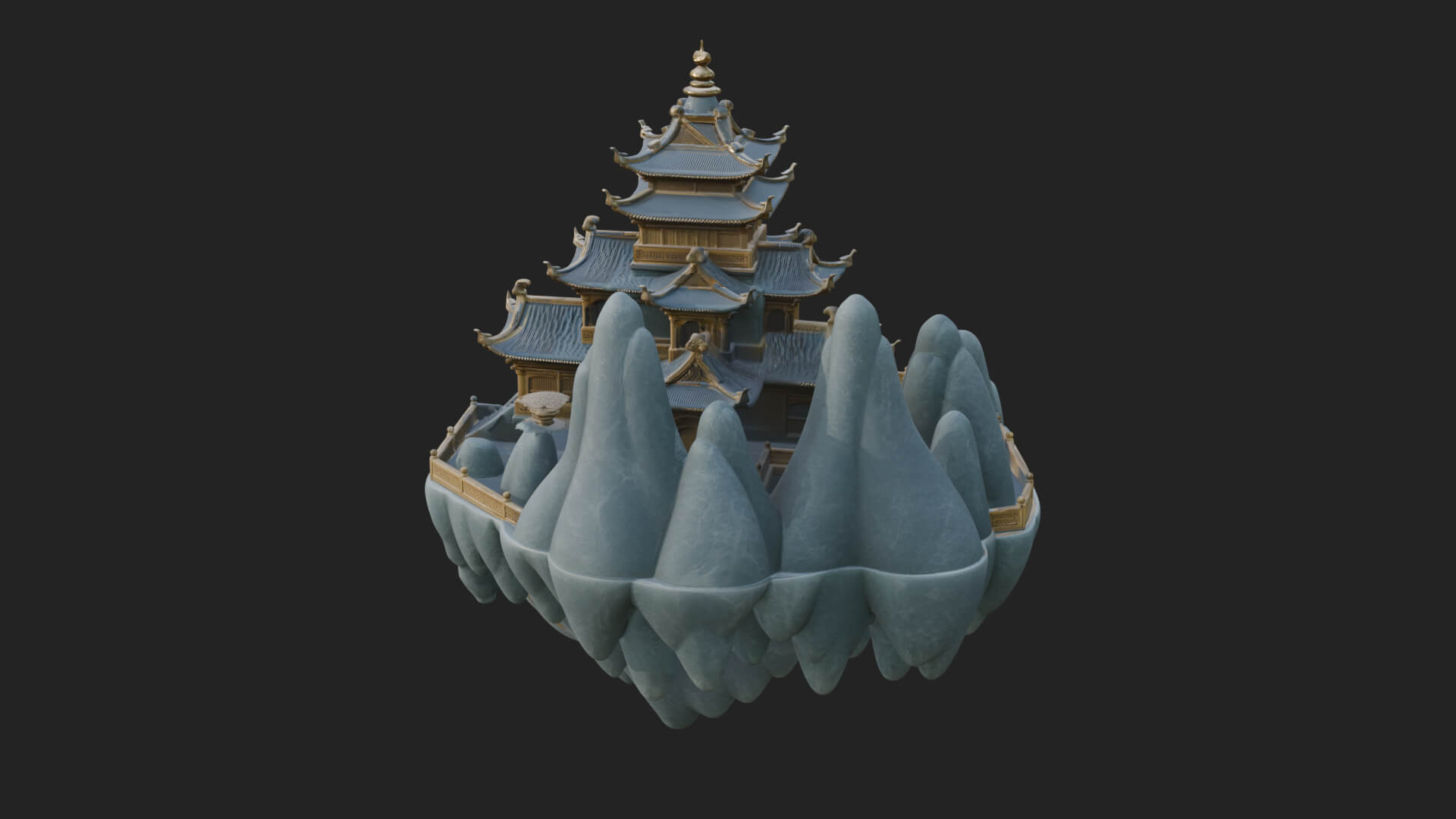 Floating Isle Pagoda Tower Design 1 3D Print Model 3D Model