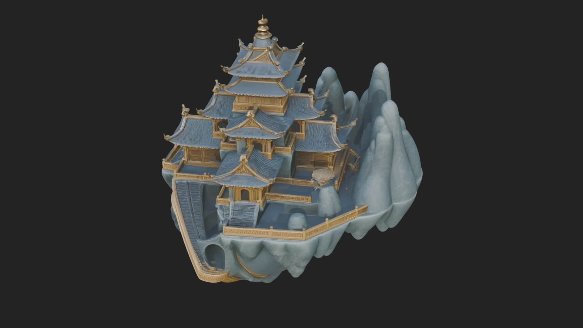 Floating Isle Pagoda Tower Design 1 3D Print Model 3D Model