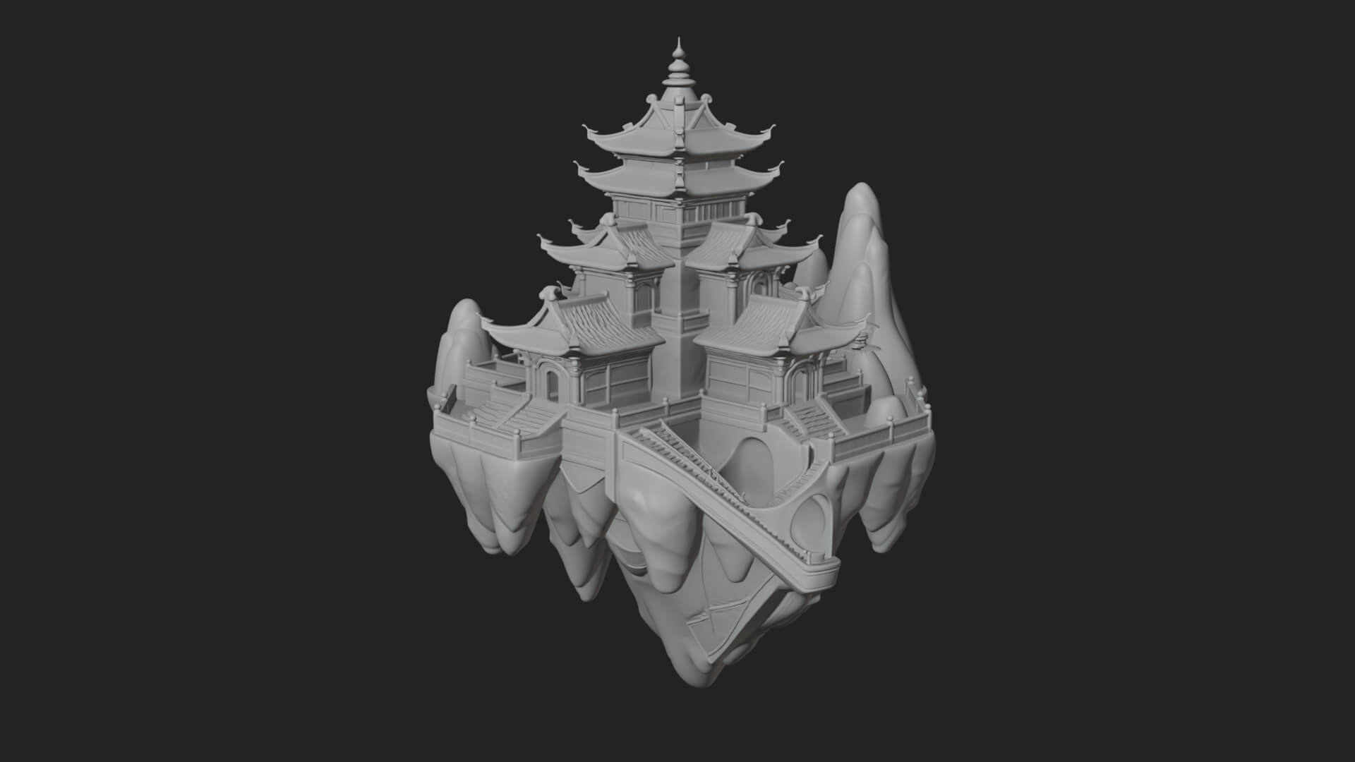 Floating Isle Pagoda Tower Design 1 3D Print Model 3D Model