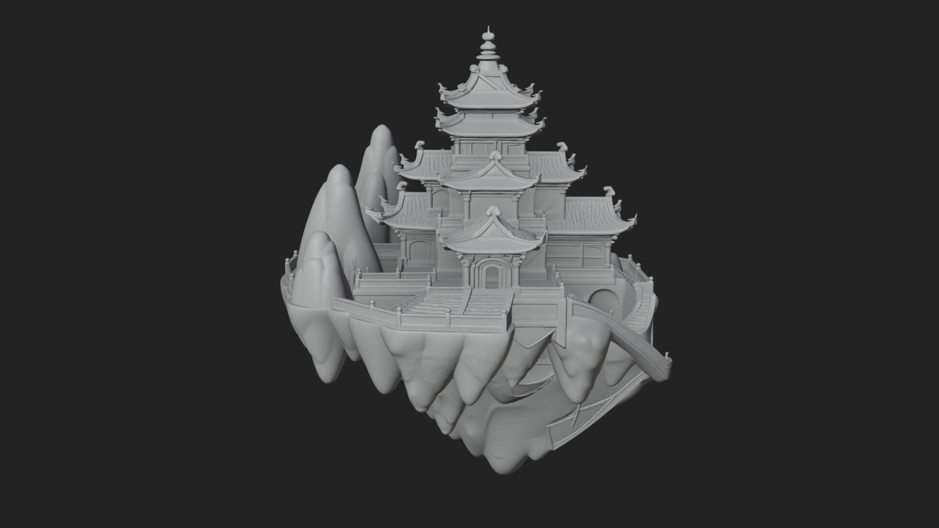 Floating Isle Pagoda Tower Design 1 3D Print Model 3D Model