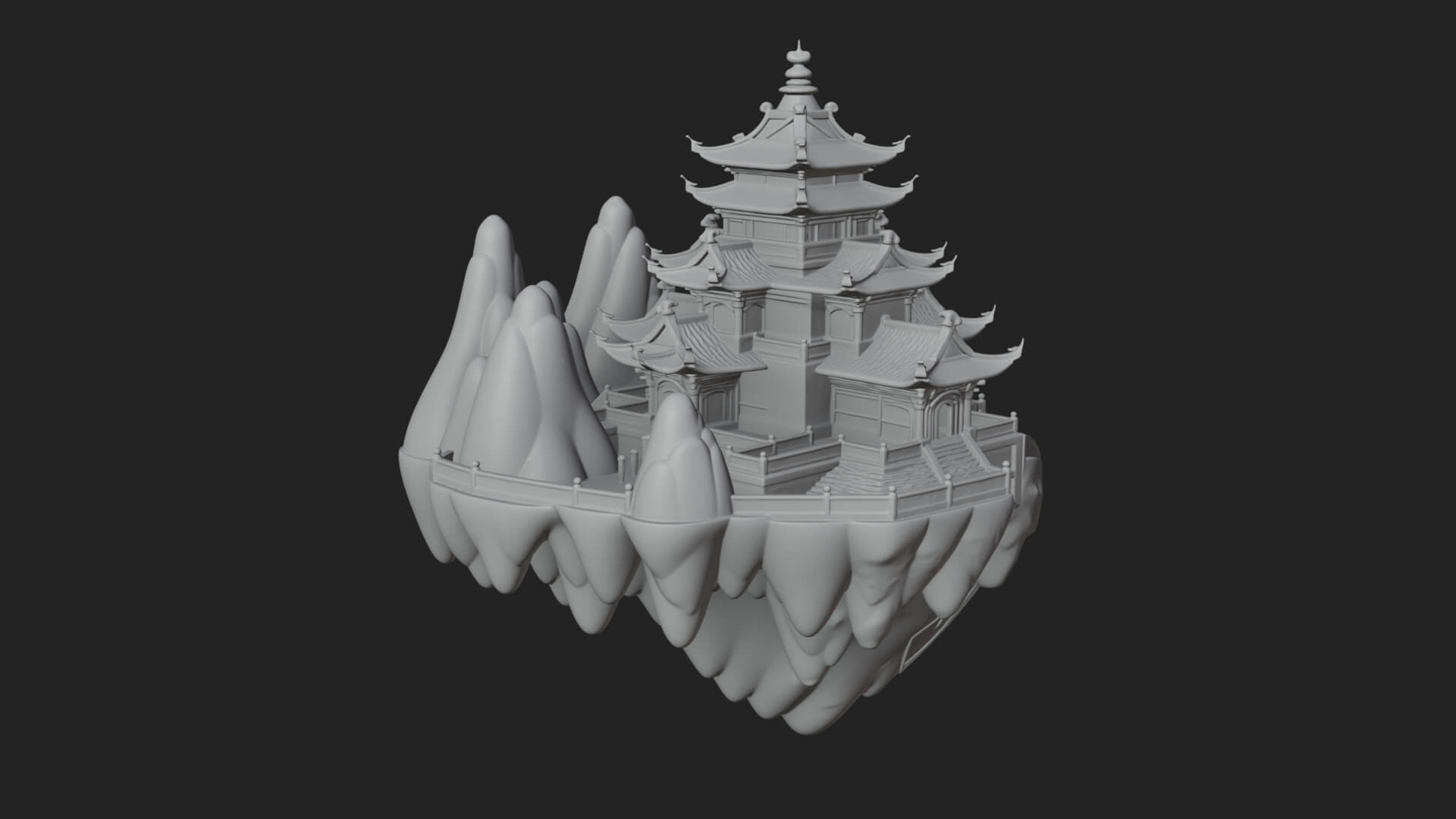 Floating Isle Pagoda Tower Design 1 3D Print Model 3D Model