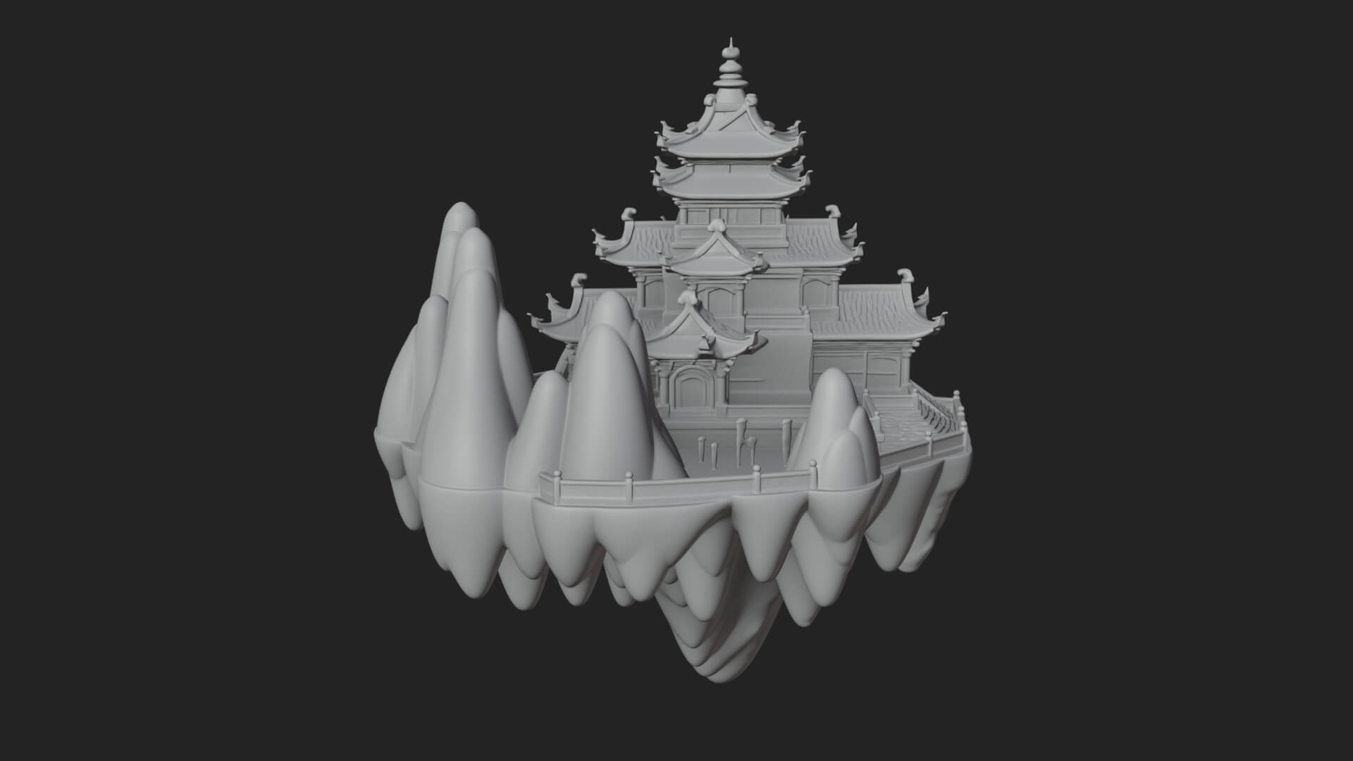 Floating Isle Pagoda Tower Design 1 3D Print Model 3D Model