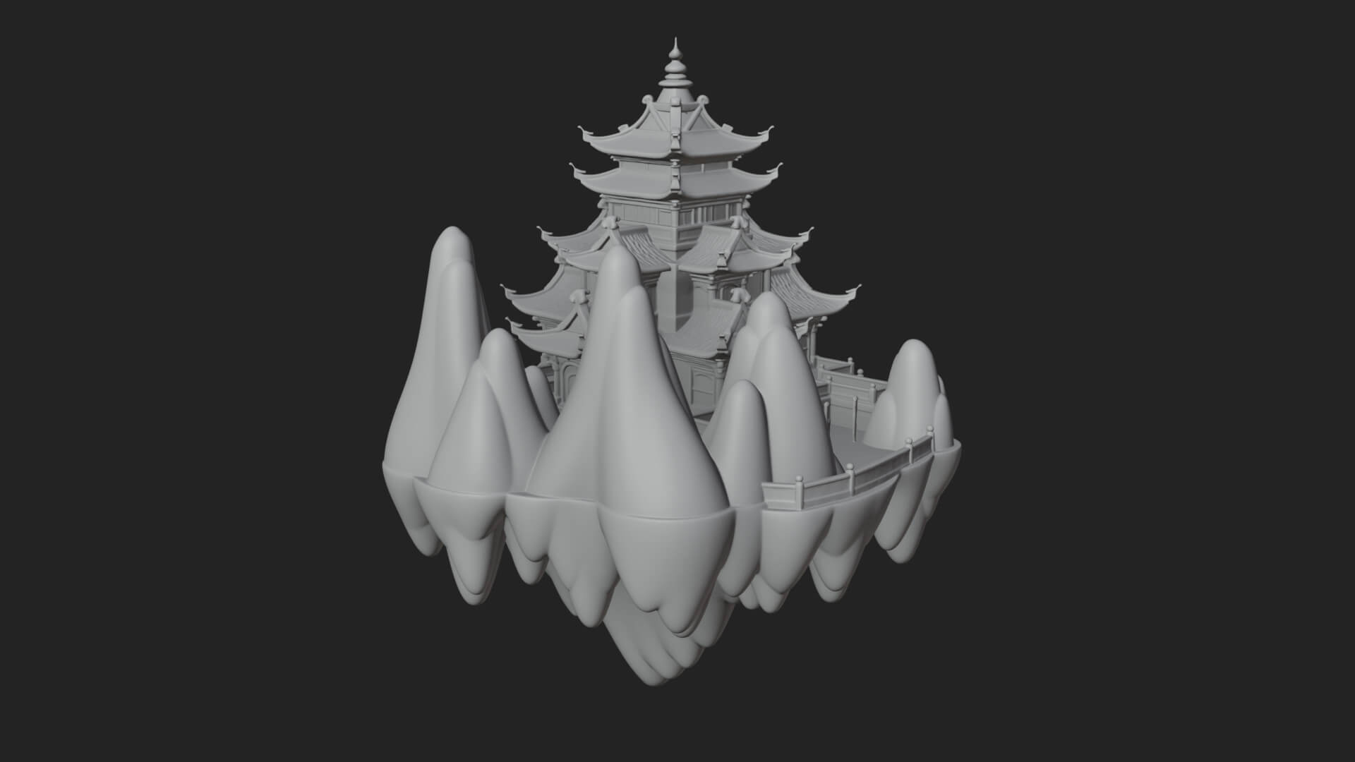 Floating Isle Pagoda Tower Design 1 3D Print Model 3D Model