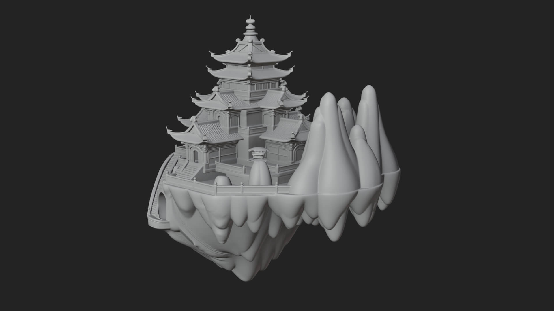 Floating Isle Pagoda Tower Design 1 3D Print Model 3D Model