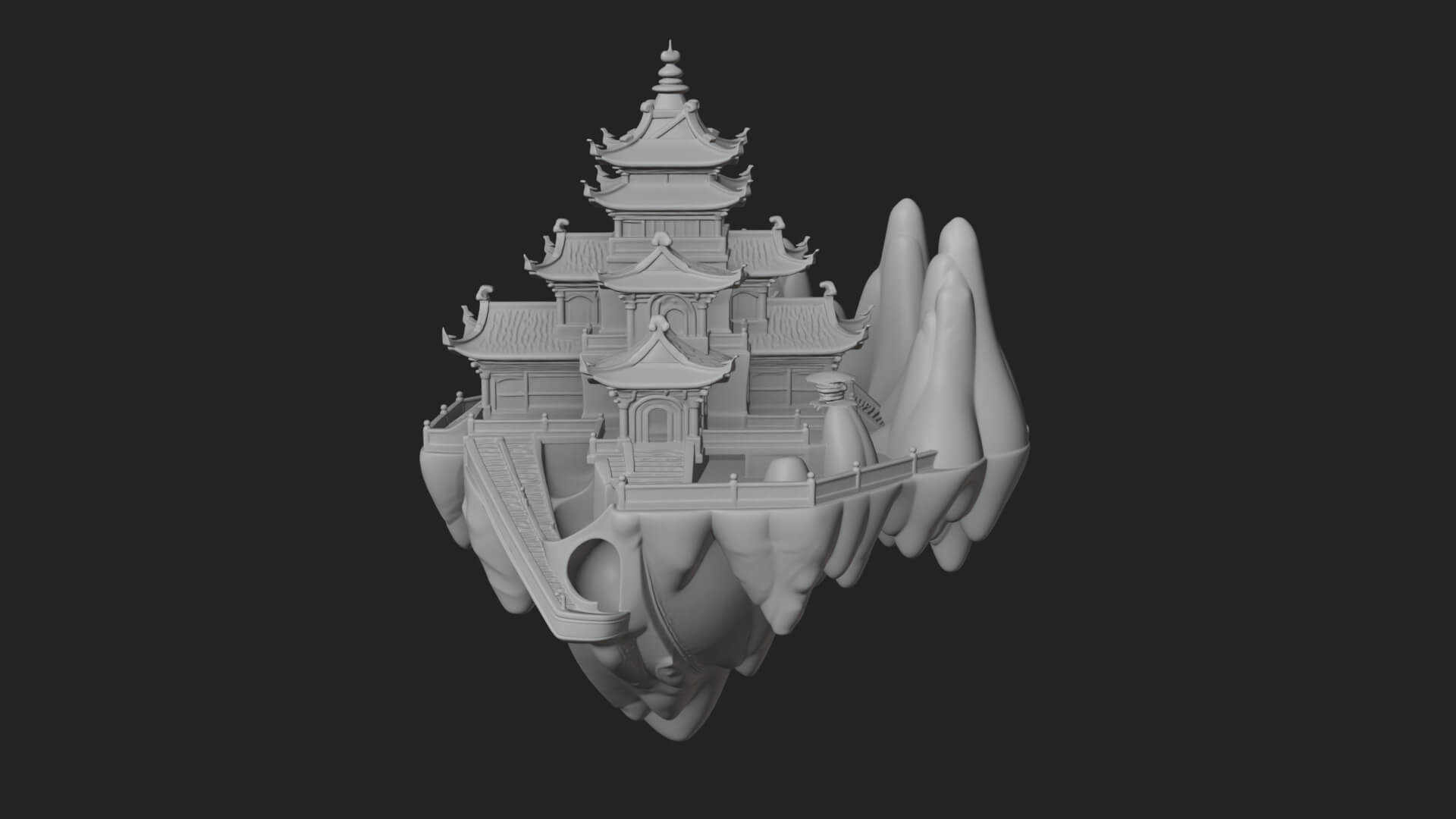 Floating Isle Pagoda Tower Design 1 3D Print Model 3D Model