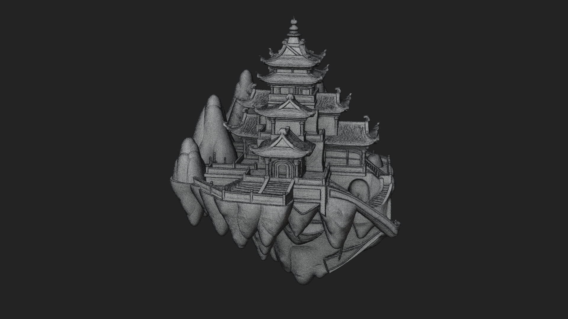 Floating Isle Pagoda Tower Design 1 3D Print Model 3D Model