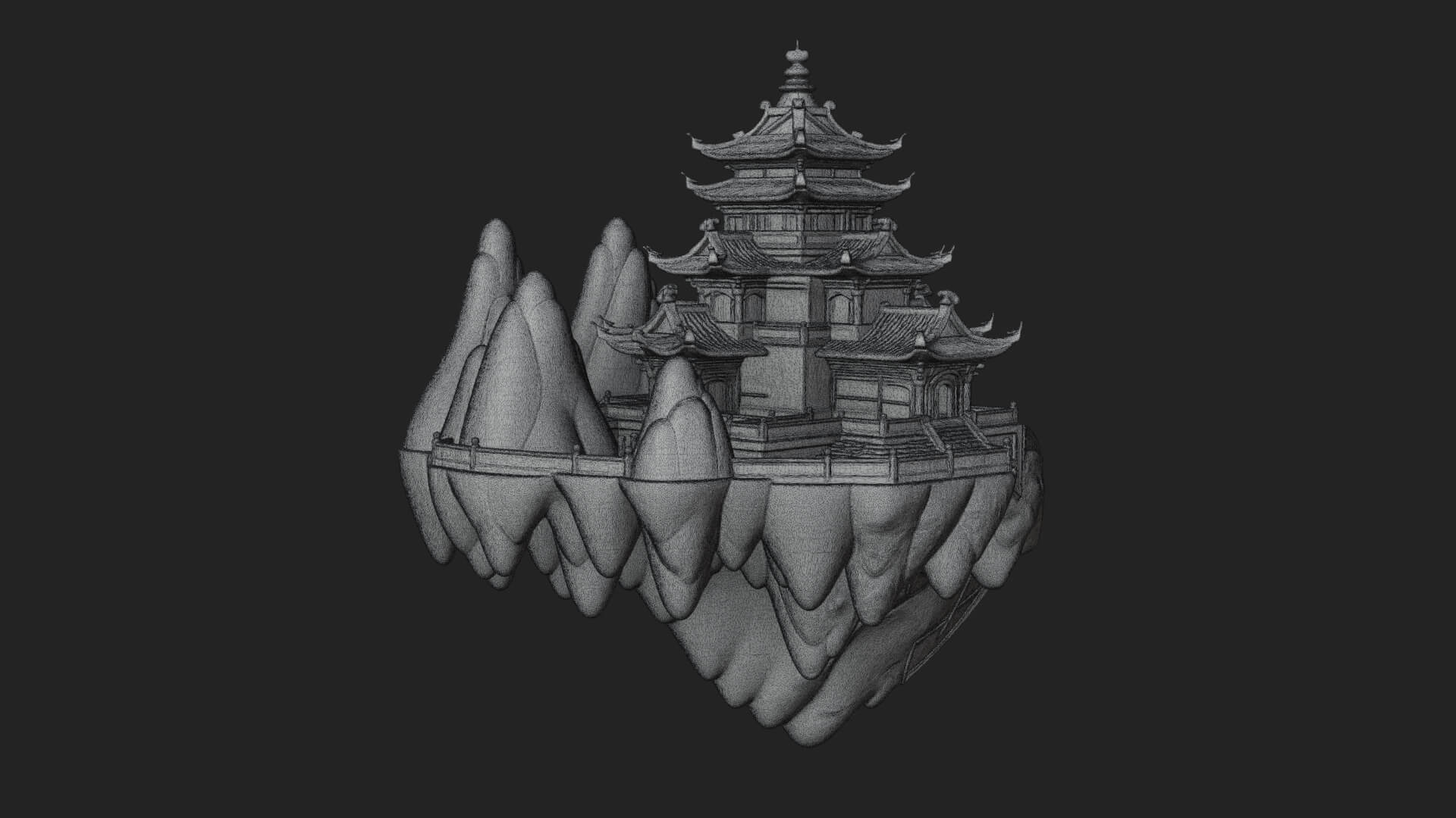 Floating Isle Pagoda Tower Design 1 3D Print Model 3D Model