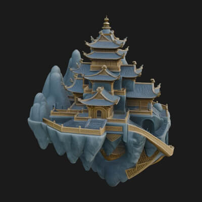 Floating Isle Pagoda Tower Design 1 3D Print Model