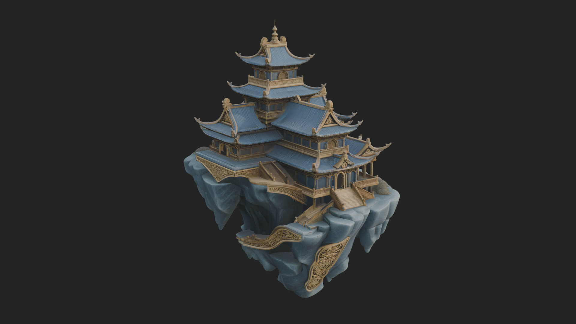 Floating Isle Pagoda Tower Design 2 3D Print Model 3D Model