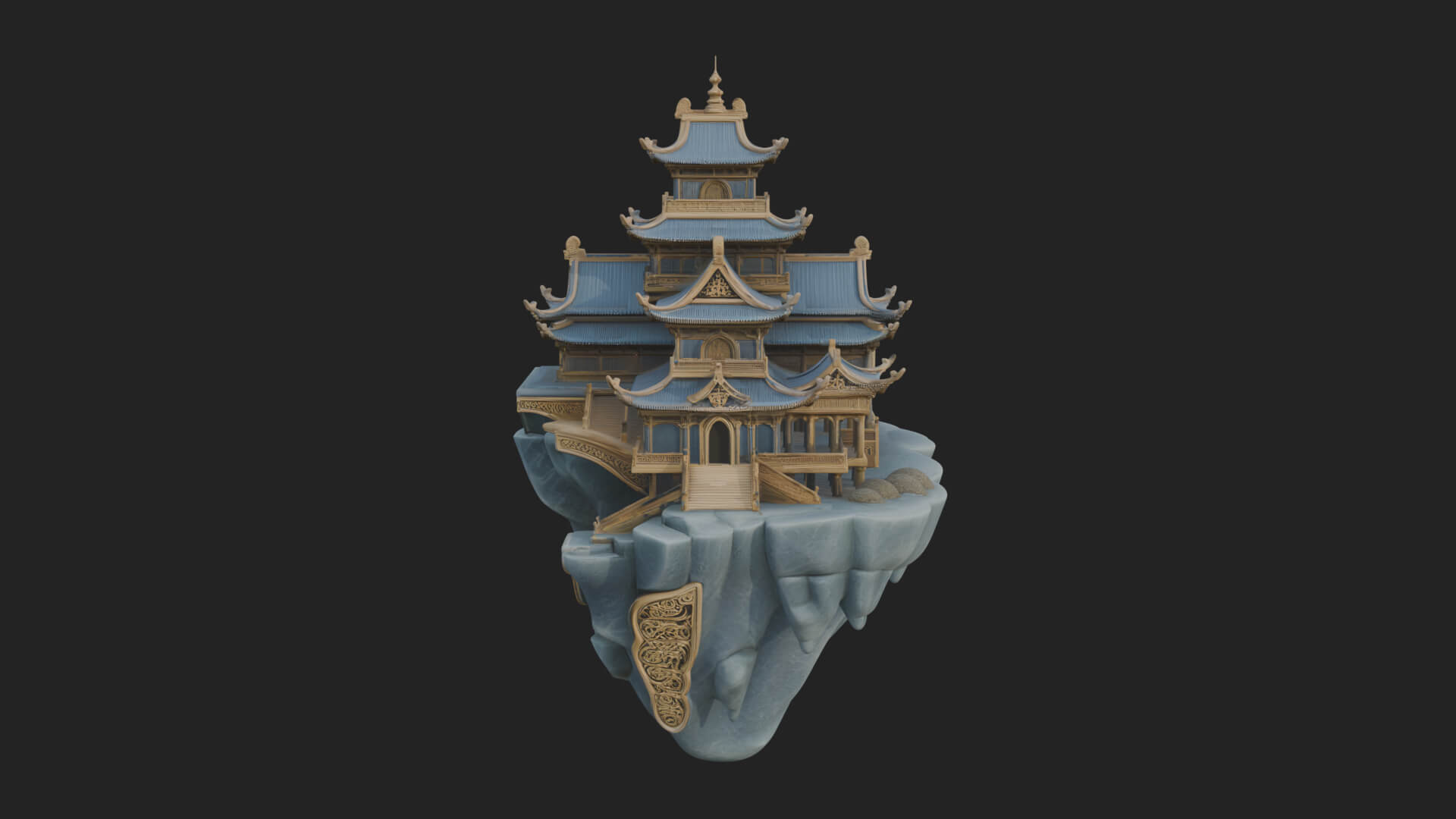 Floating Isle Pagoda Tower Design 2 3D Print Model 3D Model