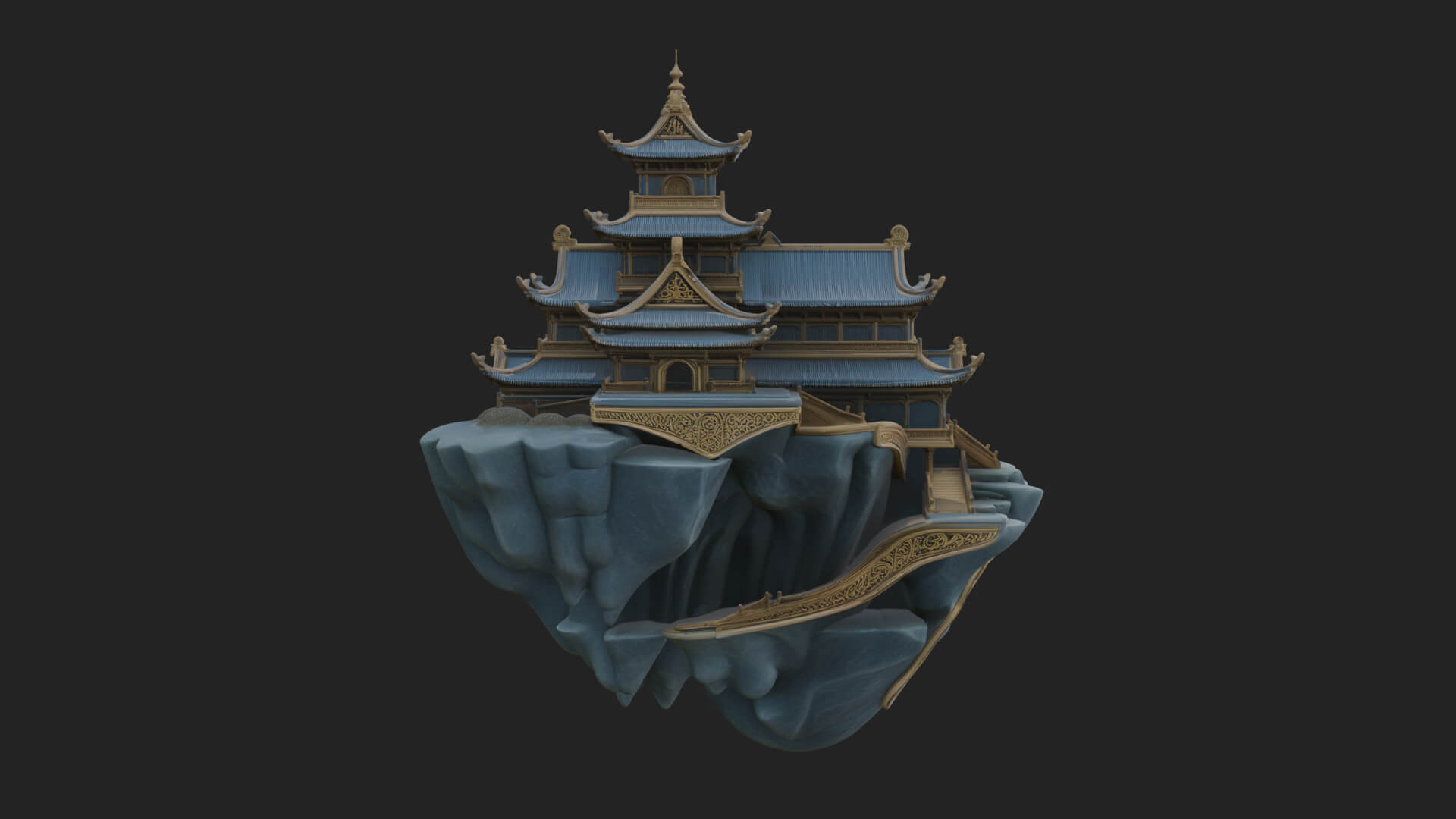 Floating Isle Pagoda Tower Design 2 3D Print Model 3D Model