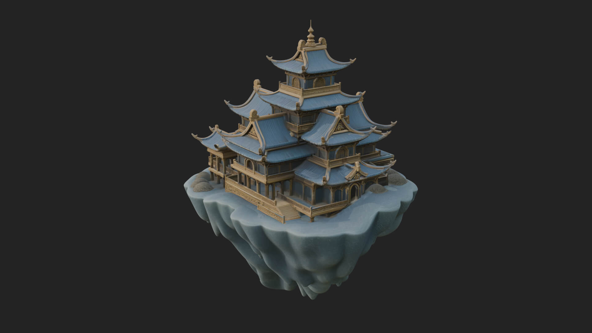 Floating Isle Pagoda Tower Design 2 3D Print Model 3D Model