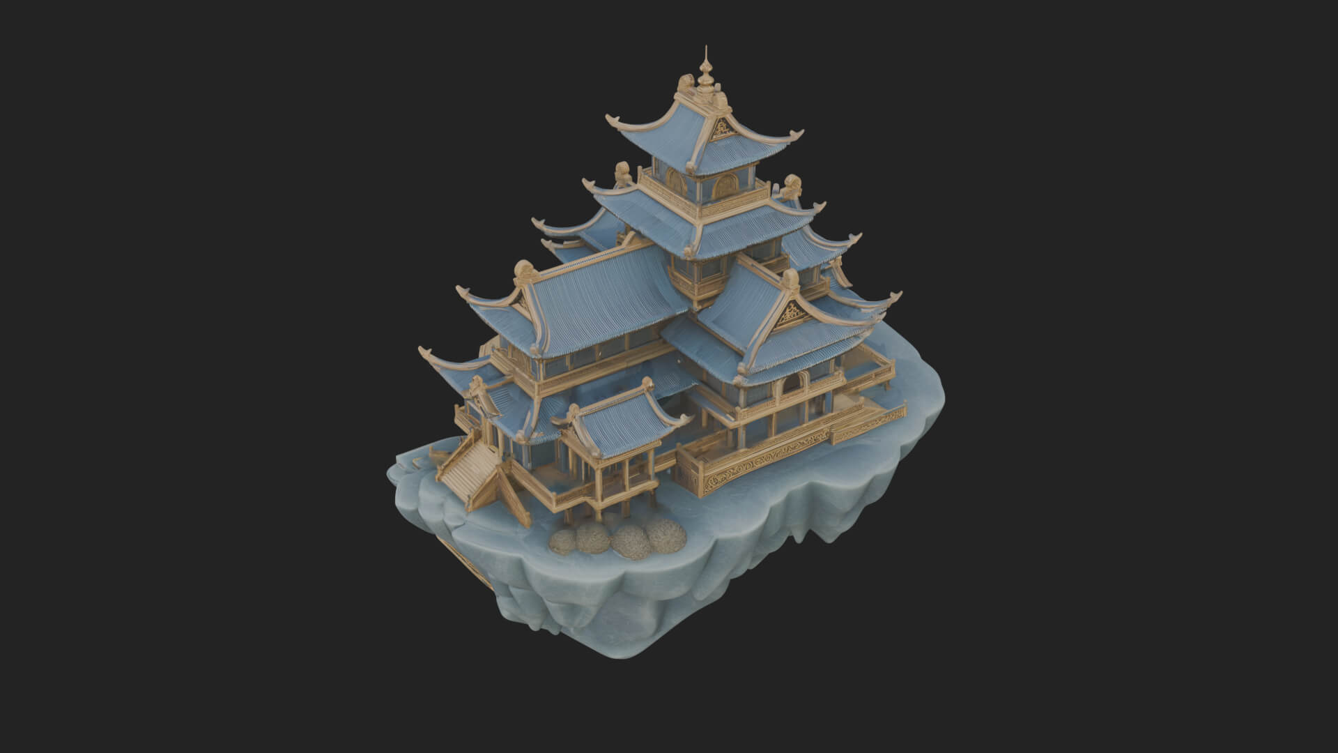 Floating Isle Pagoda Tower Design 2 3D Print Model 3D Model