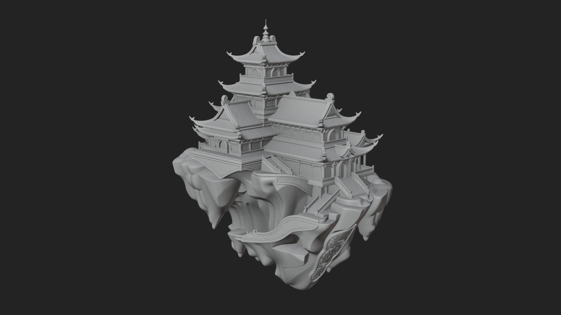 Floating Isle Pagoda Tower Design 2 3D Print Model 3D Model