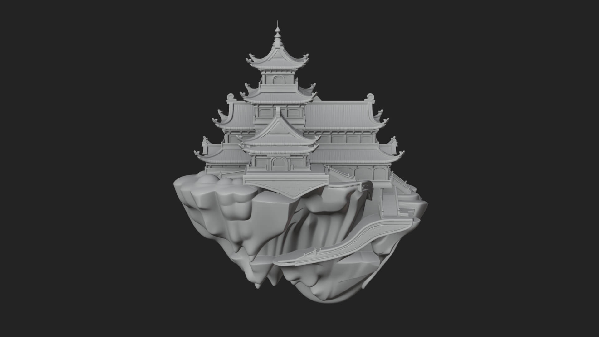 Floating Isle Pagoda Tower Design 2 3D Print Model 3D Model