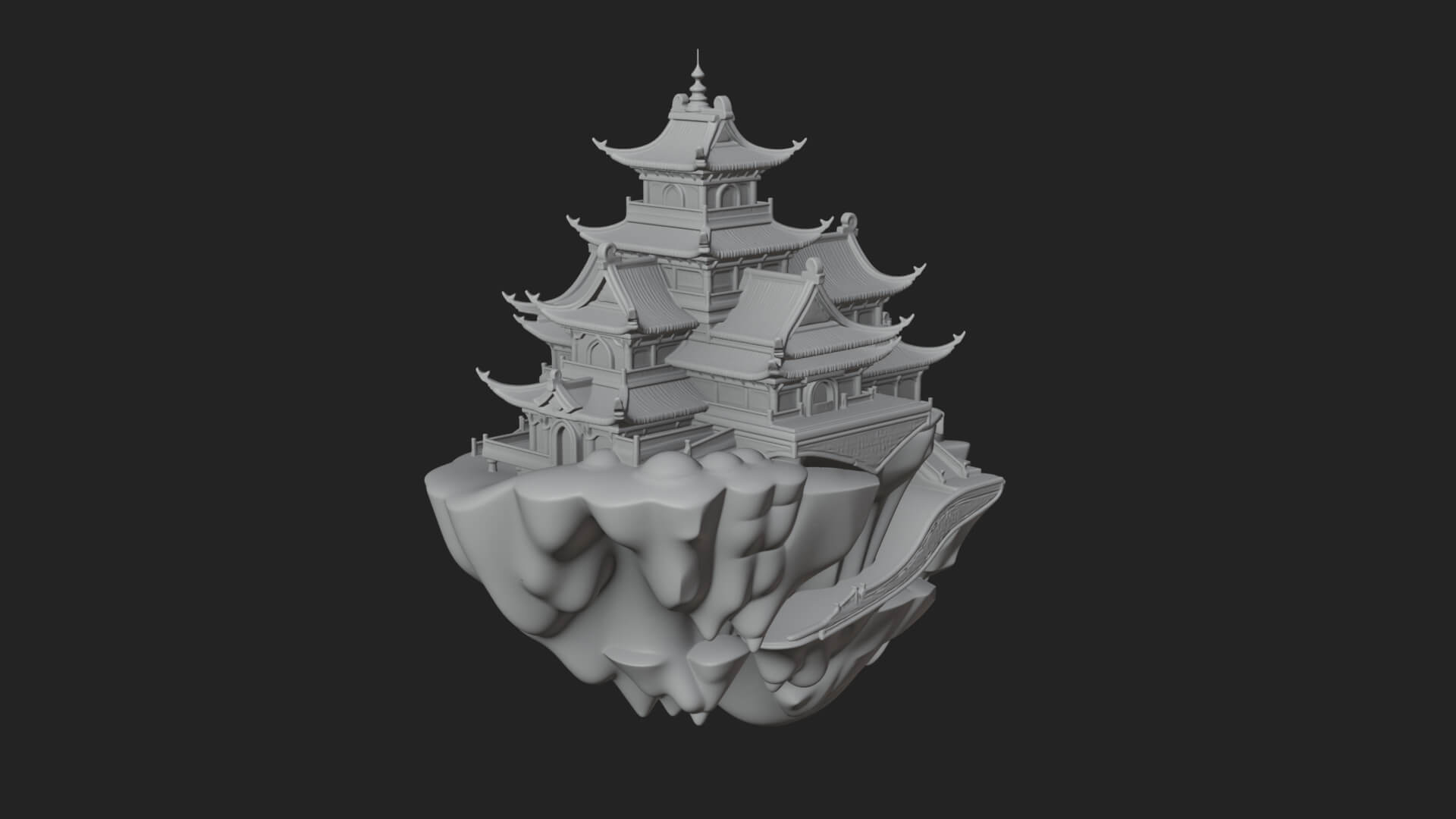 Floating Isle Pagoda Tower Design 2 3D Print Model 3D Model