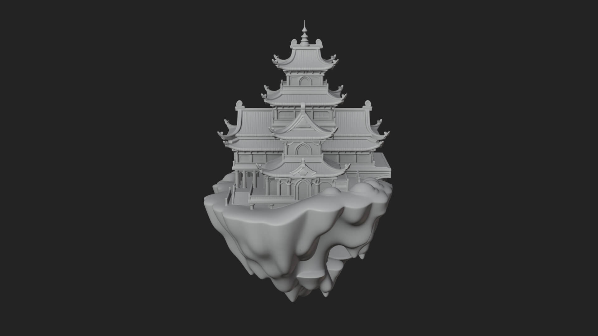Floating Isle Pagoda Tower Design 2 3D Print Model 3D Model