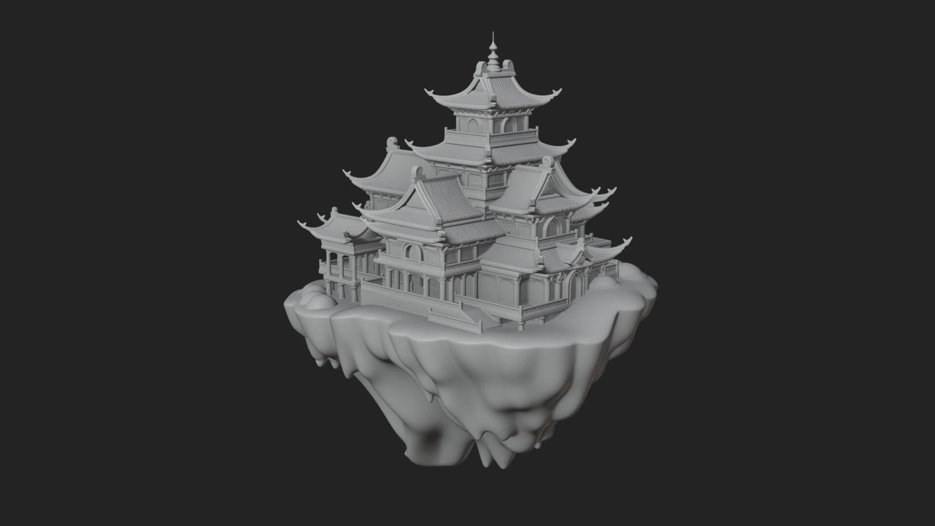 Floating Isle Pagoda Tower Design 2 3D Print Model 3D Model