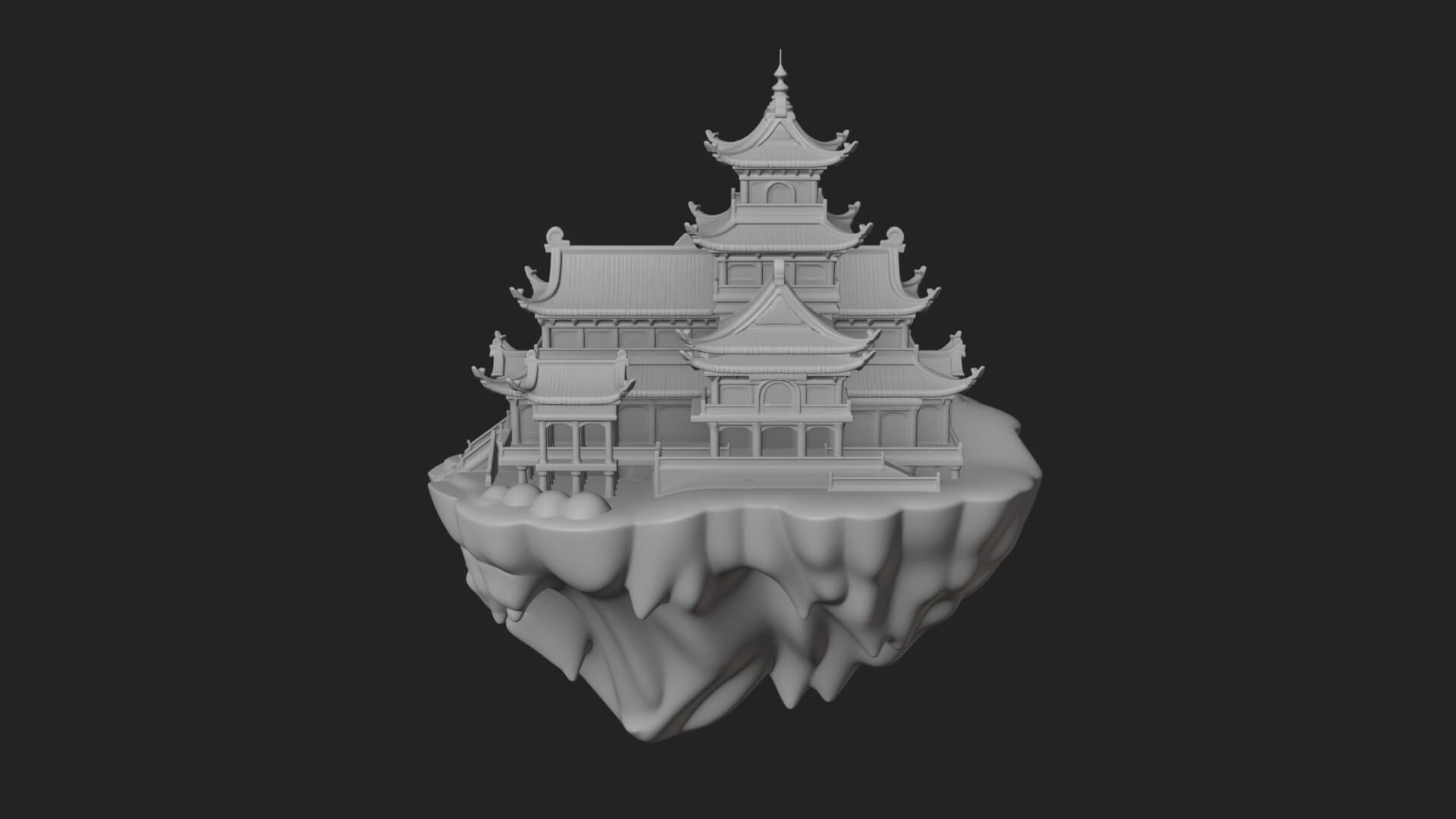 Floating Isle Pagoda Tower Design 2 3D Print Model 3D Model