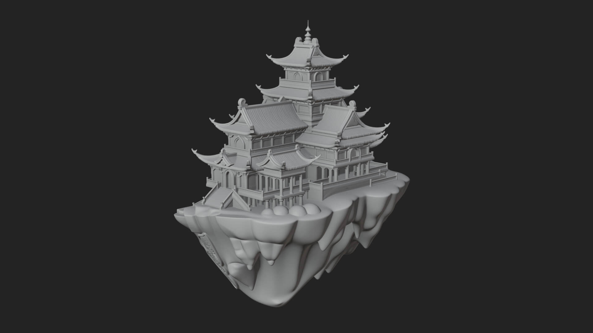 Floating Isle Pagoda Tower Design 2 3D Print Model 3D Model