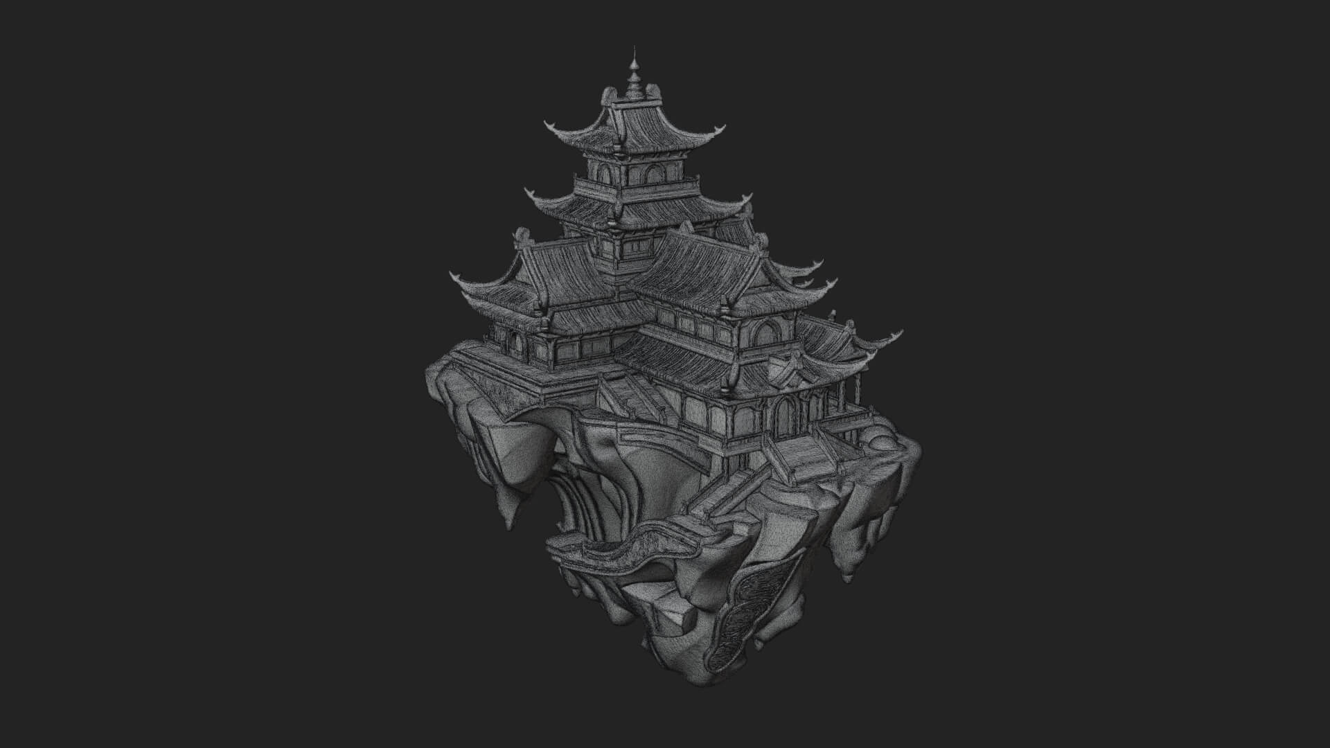 Floating Isle Pagoda Tower Design 2 3D Print Model 3D Model