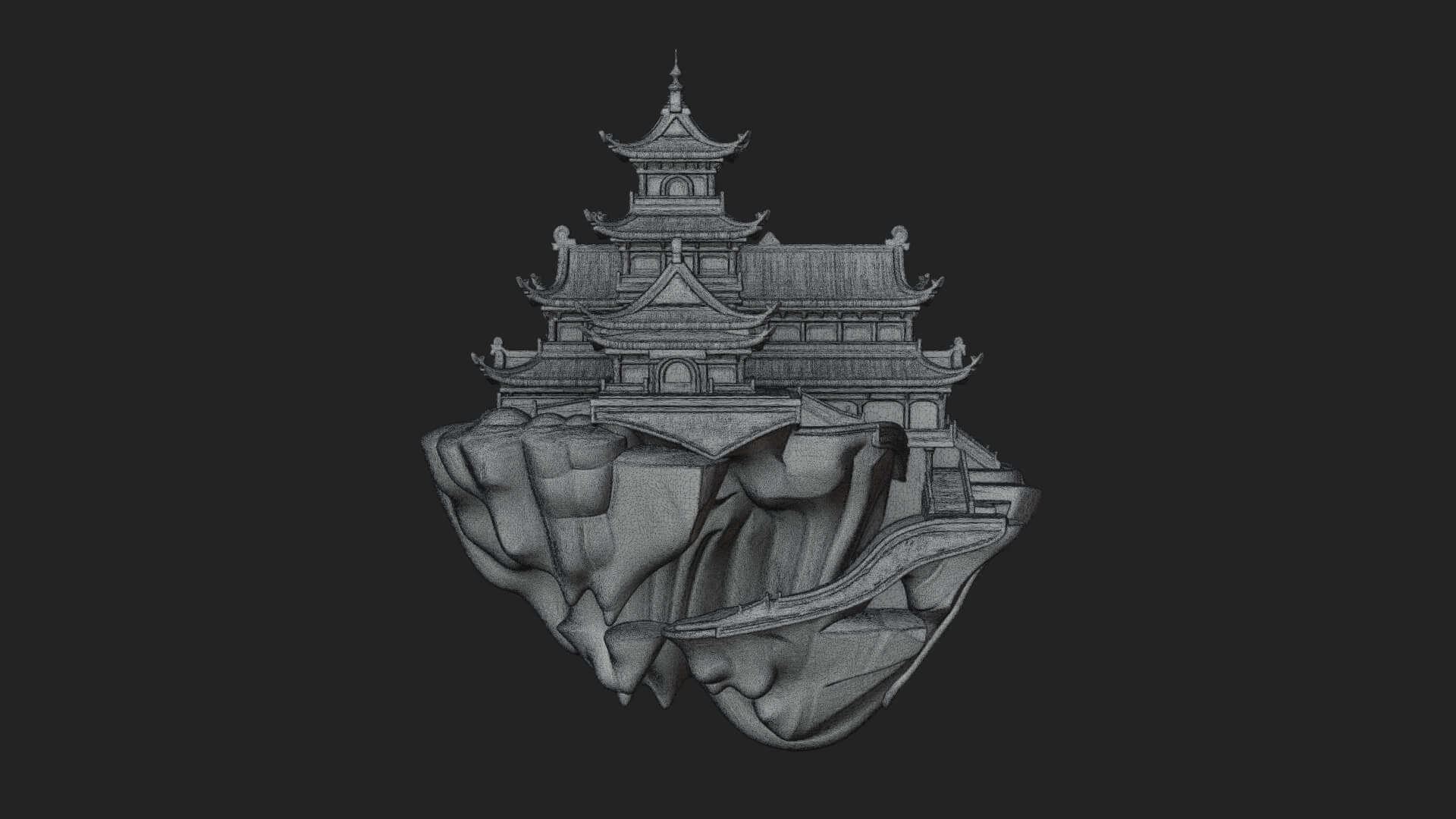Floating Isle Pagoda Tower Design 2 3D Print Model 3D Model