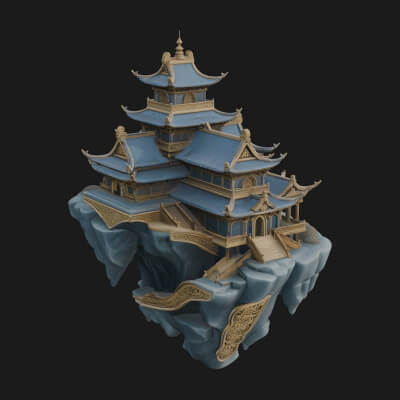Floating Isle Pagoda Tower Design 2 3D Print Model