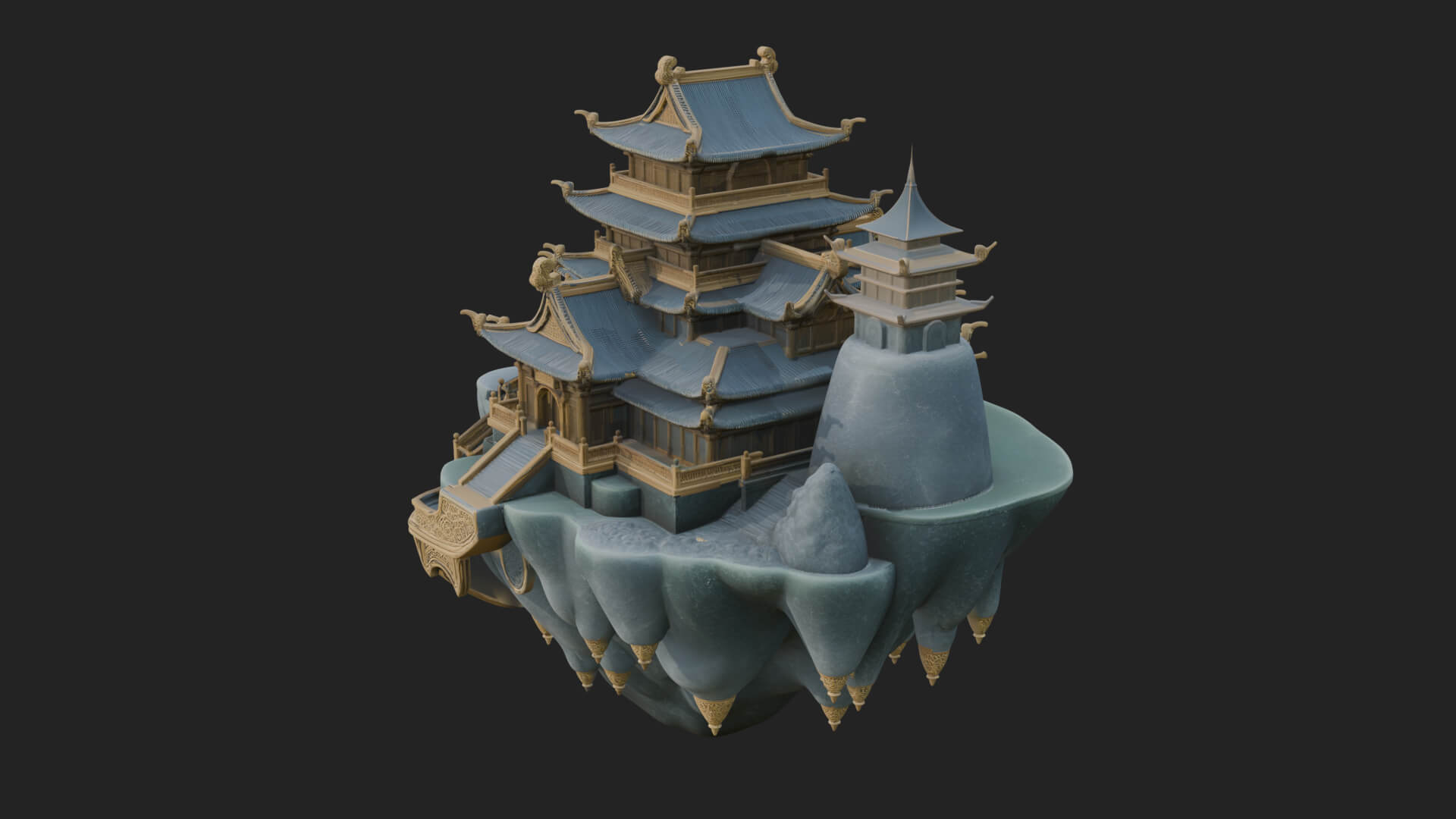 Floating Isle Pagoda Tower Design 3 3D Print Model 3D Model