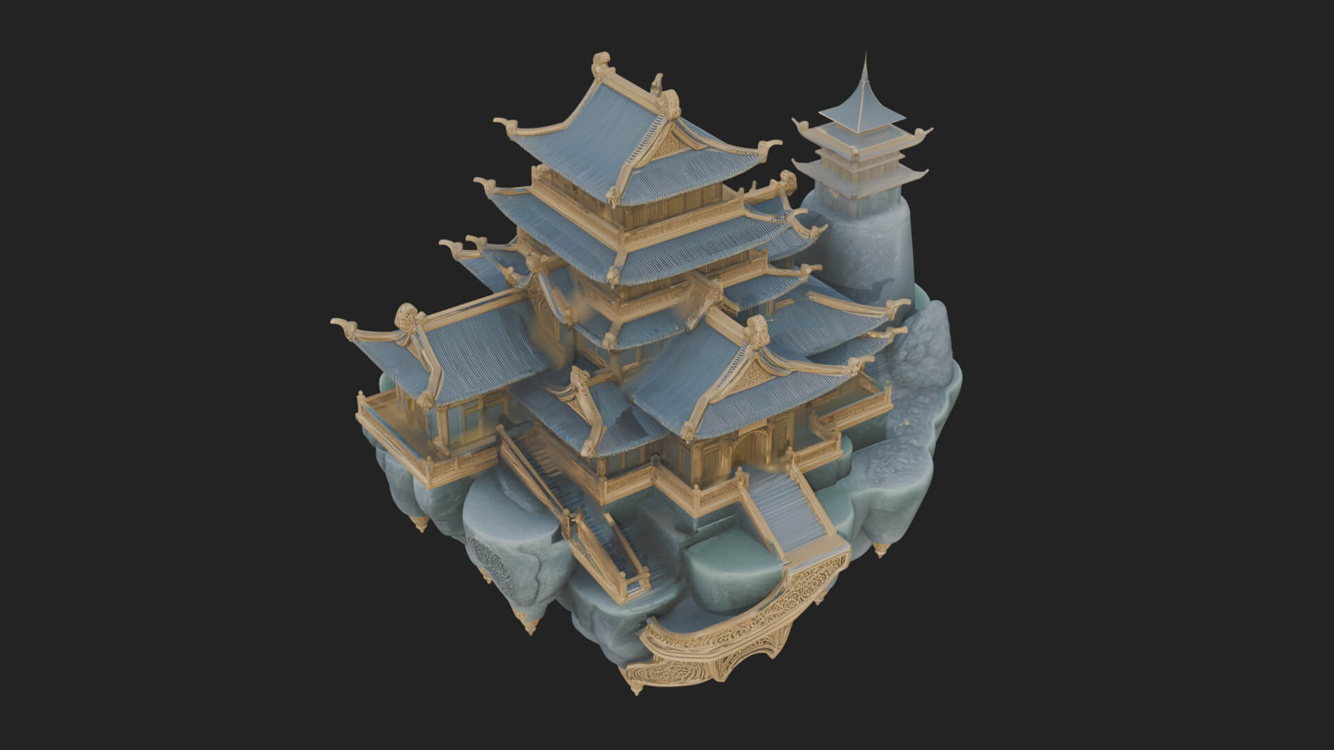 Floating Isle Pagoda Tower Design 3 3D Print Model 3D Model
