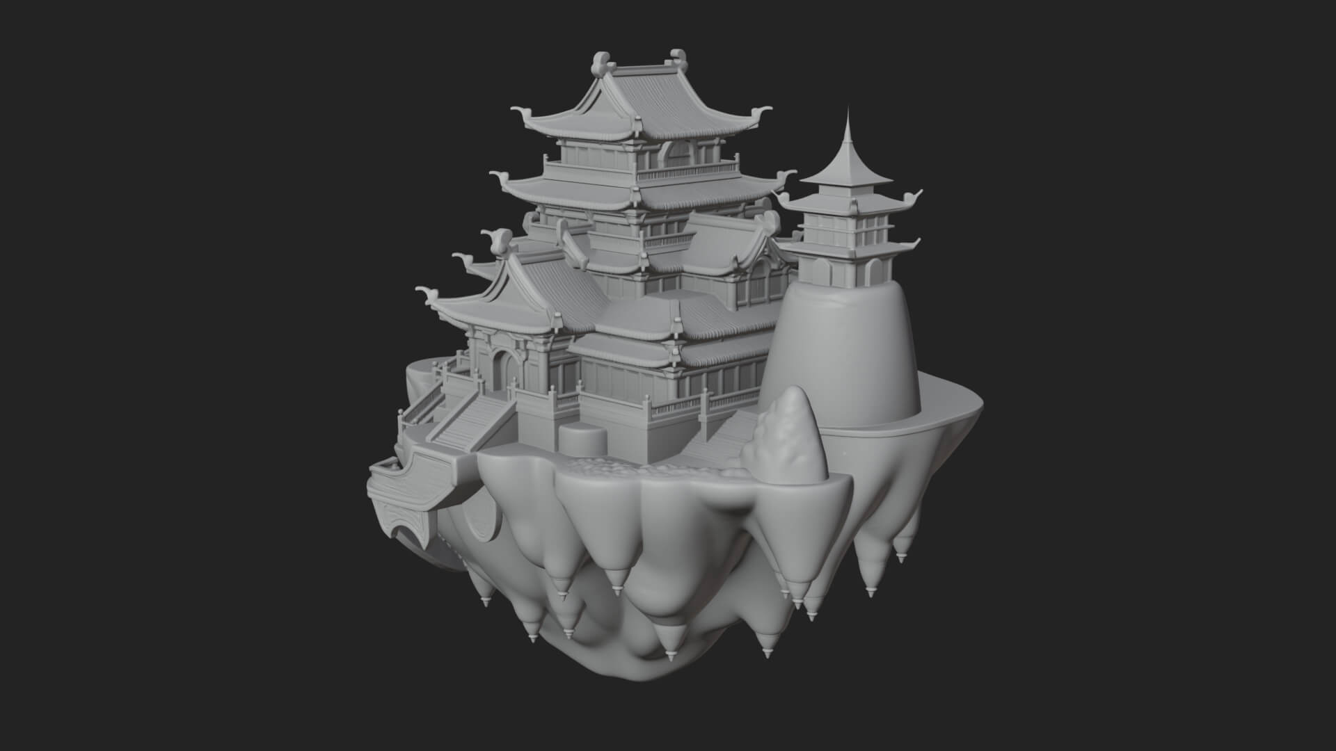Floating Isle Pagoda Tower Design 3 3D Print Model 3D Model
