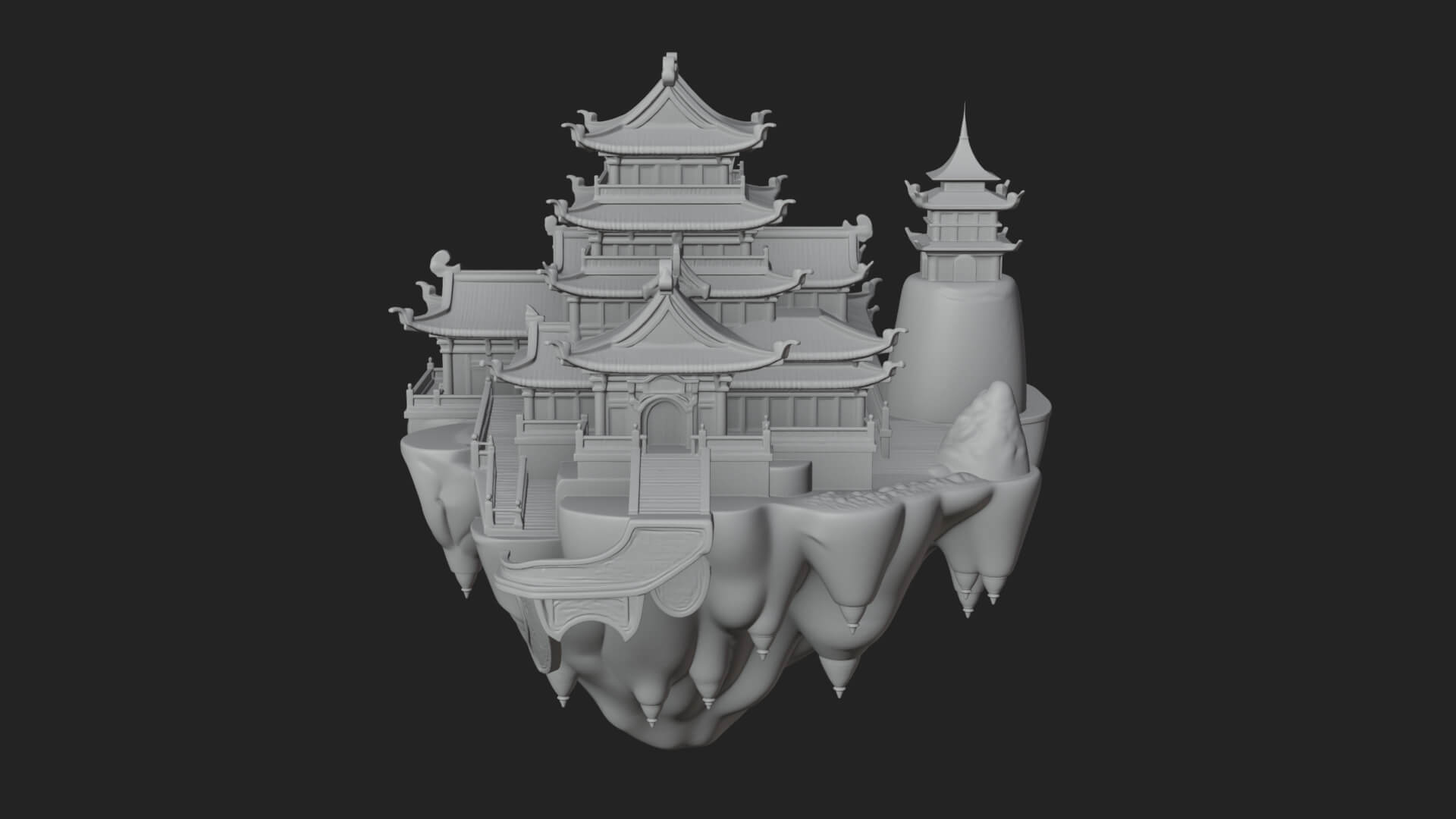 Floating Isle Pagoda Tower Design 3 3D Print Model 3D Model