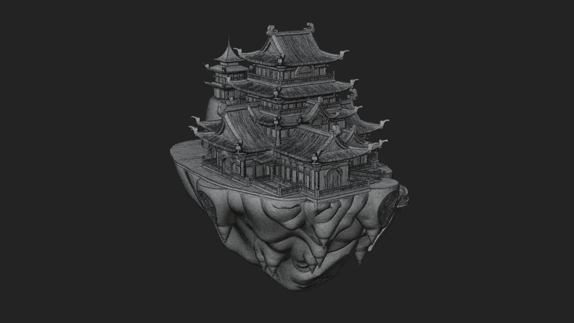 Floating Isle Pagoda Tower Design 3 3D Print Model 3D Model