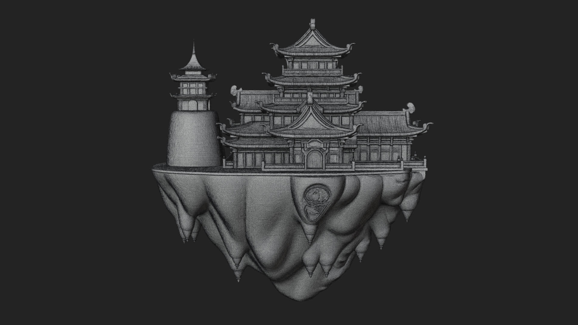 Floating Isle Pagoda Tower Design 3 3D Print Model 3D Model